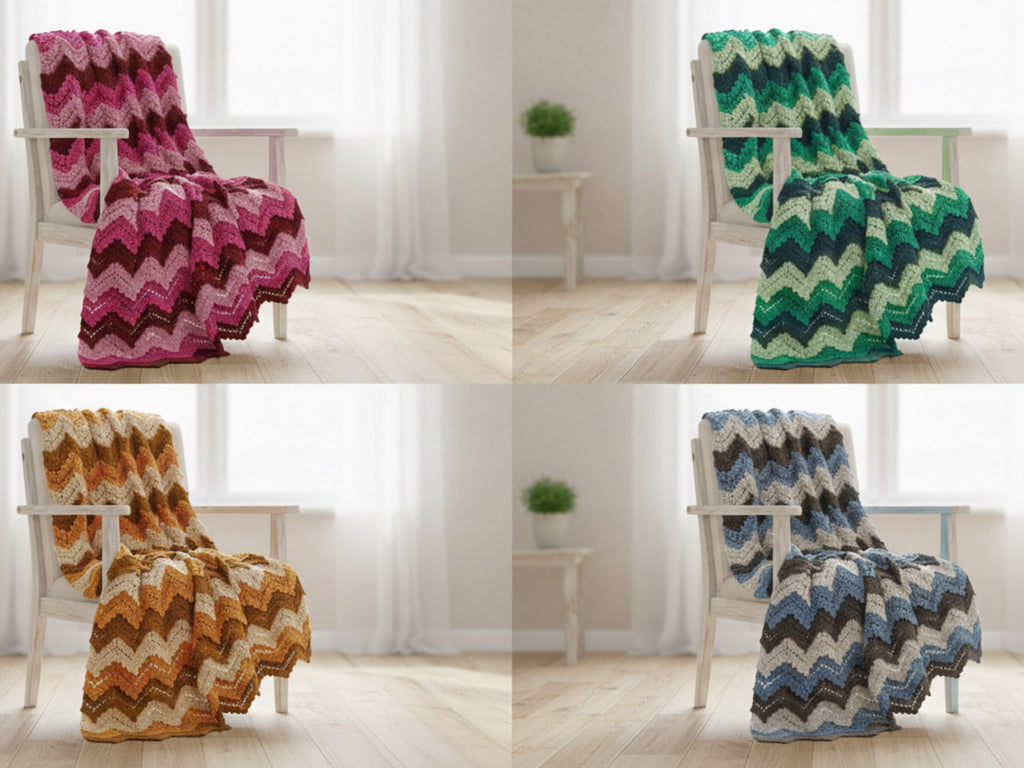 Vintage Rose Ripple Afghan Crochet Pattern Booklet (PDF Download) – 1977 Chevron Throw