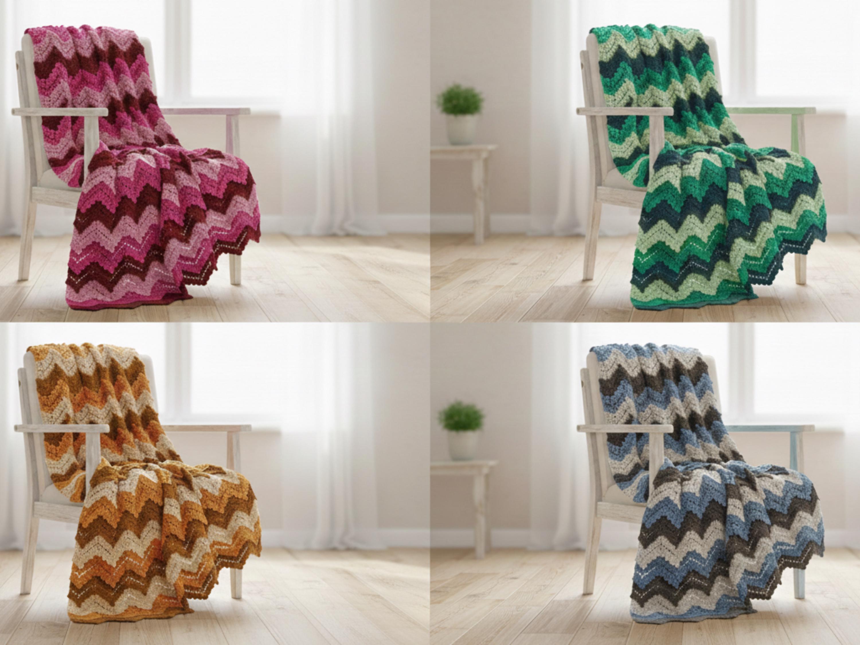 Vintage Rose Ripple Afghan Crochet Pattern Booklet (PDF Download) – 1977 Chevron Throw
