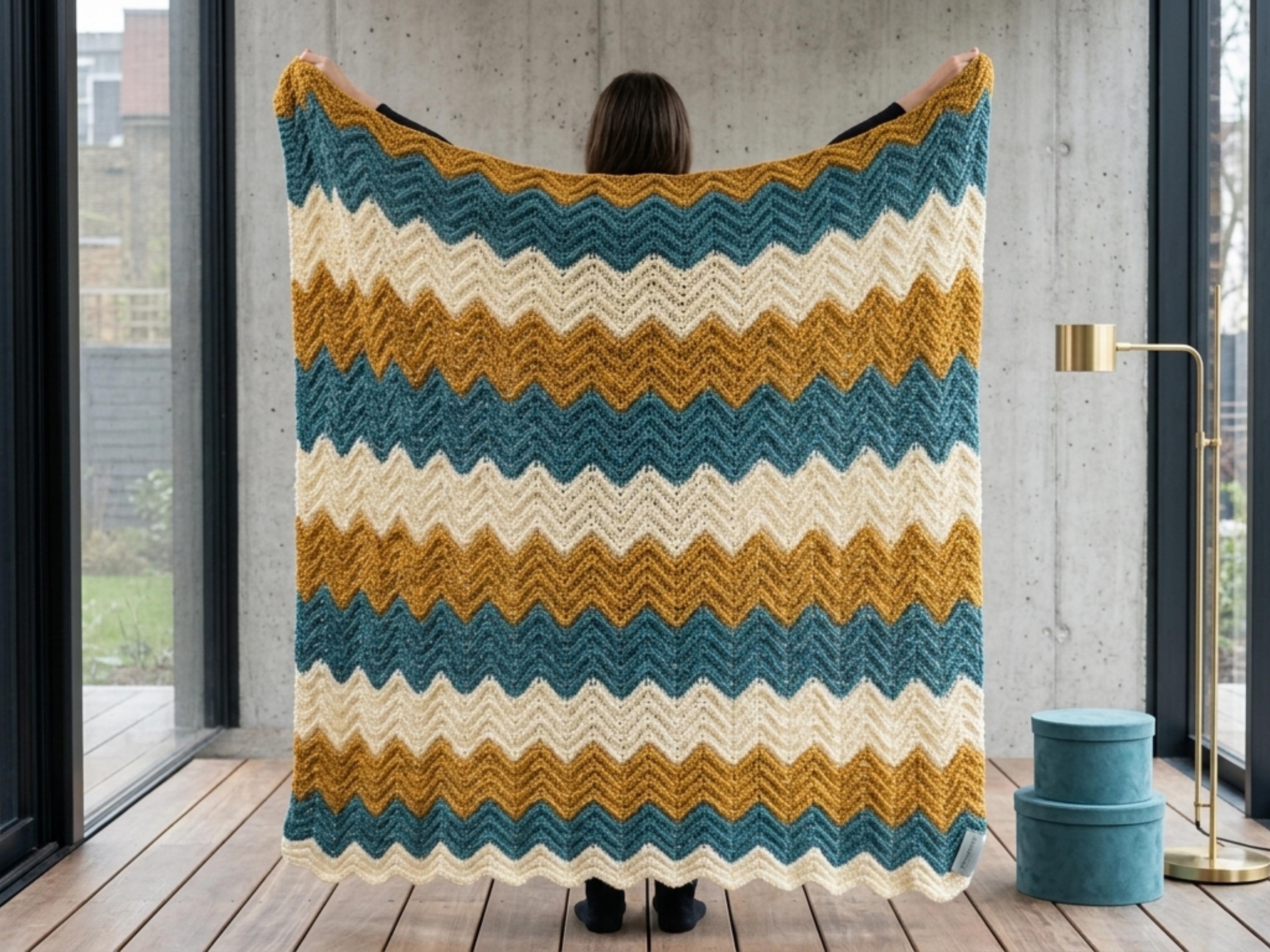 Crochet Blanket Pattern – Colorful Chevron Throw, Easy Boho Afghan (PDF Download)