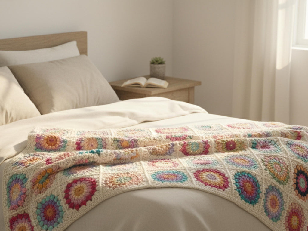 CROCHET PATTERN   |  Sunburst Time Blanket, Sunburst Granny Square, Tropical, Boho, Worsted Weight Yarn-Wedding Gift,gift for bride,mom,dad