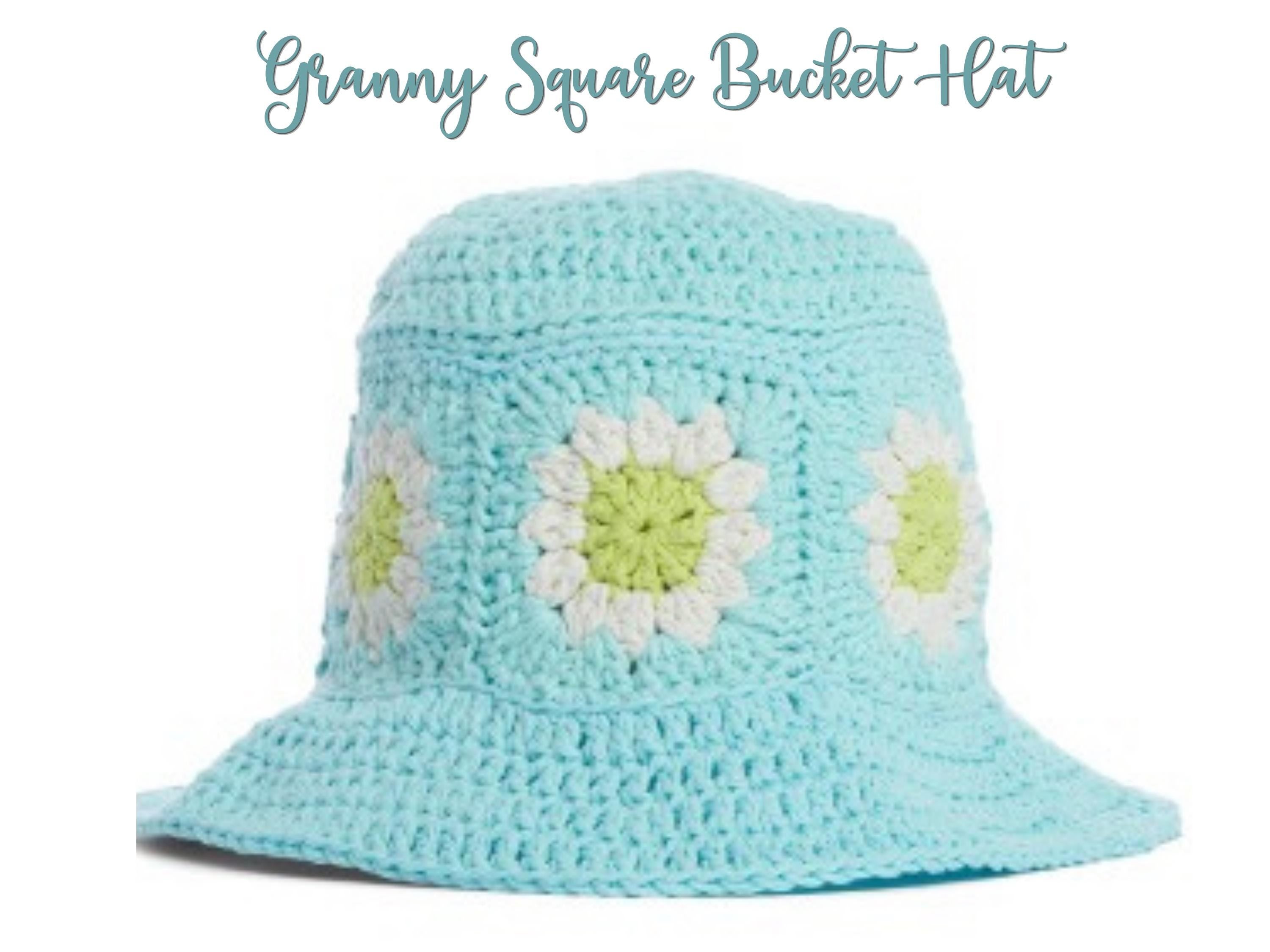 Crochet Granny Square Bucket Hat, Pastel Boho Cotton Sun Hat (PDF Pattern)