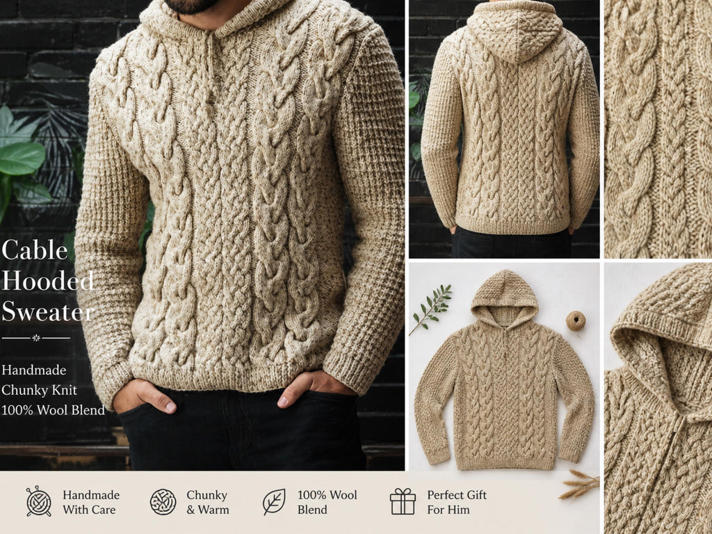 Men's Cable Knit Hooded Sweater Pattern – Aran Wool Jumper (PDF Download)