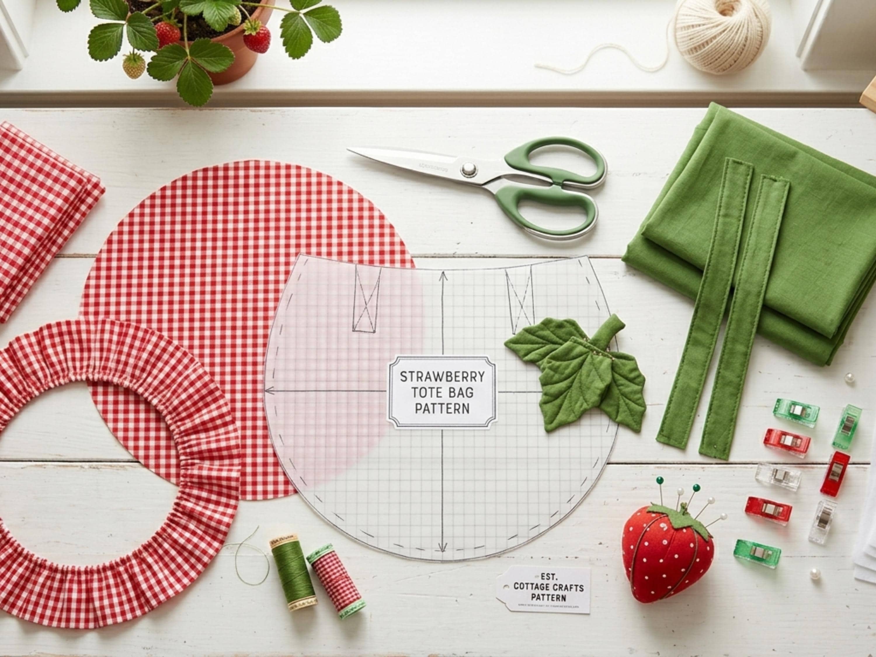 RETIREMENT SALE *Ruffled Strawberry Bag Sewing Pattern, Beginner Friendly Gingham Tote (PDF Download)