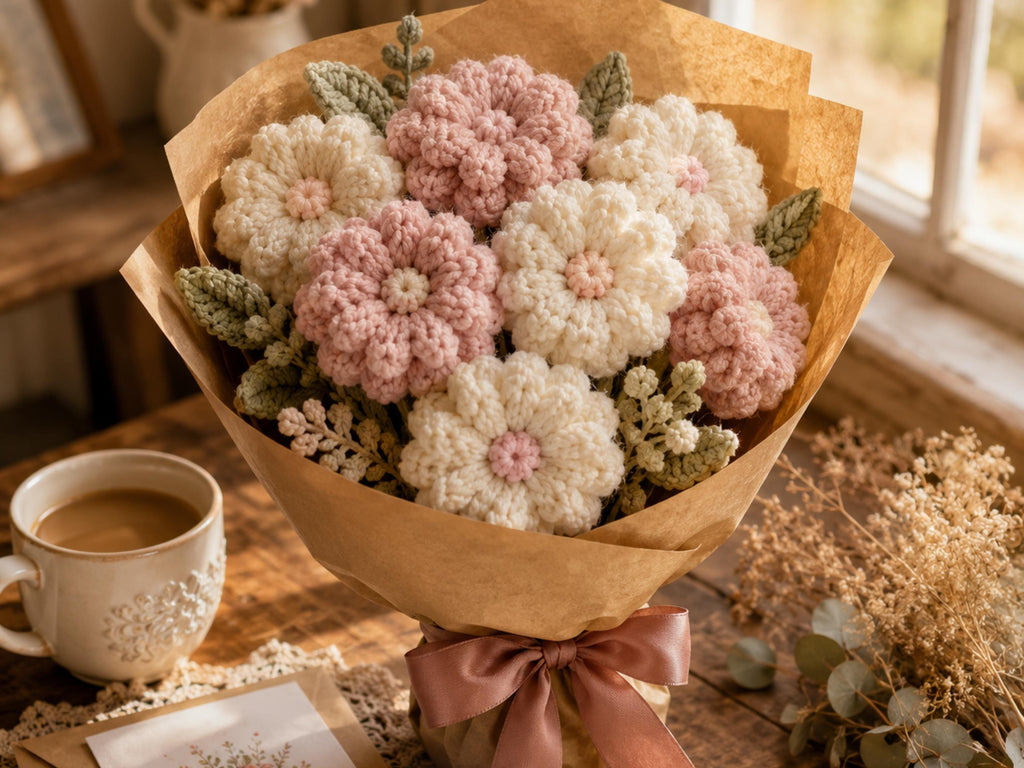 Crochet Flower Bouquet Pattern, Puff Blooms Amigurumi, Beginner Crochet Gift (Digital Download)