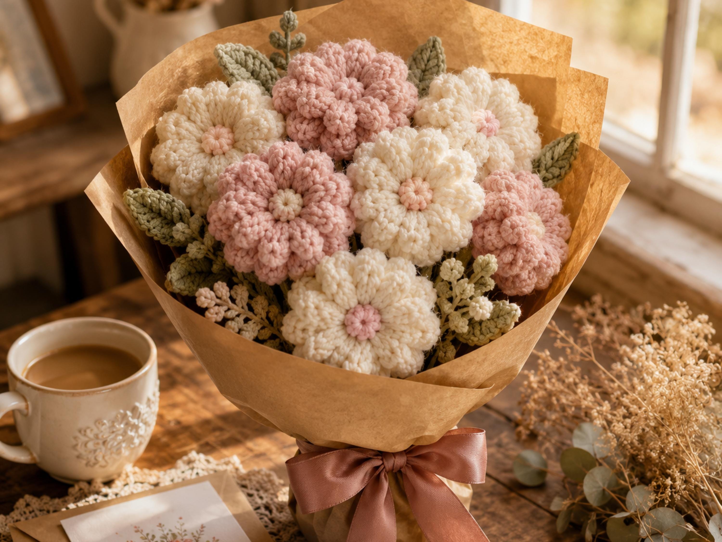 Crochet Flower Bouquet Pattern, Puff Blooms Amigurumi, Beginner Crochet Gift (Digital Download)