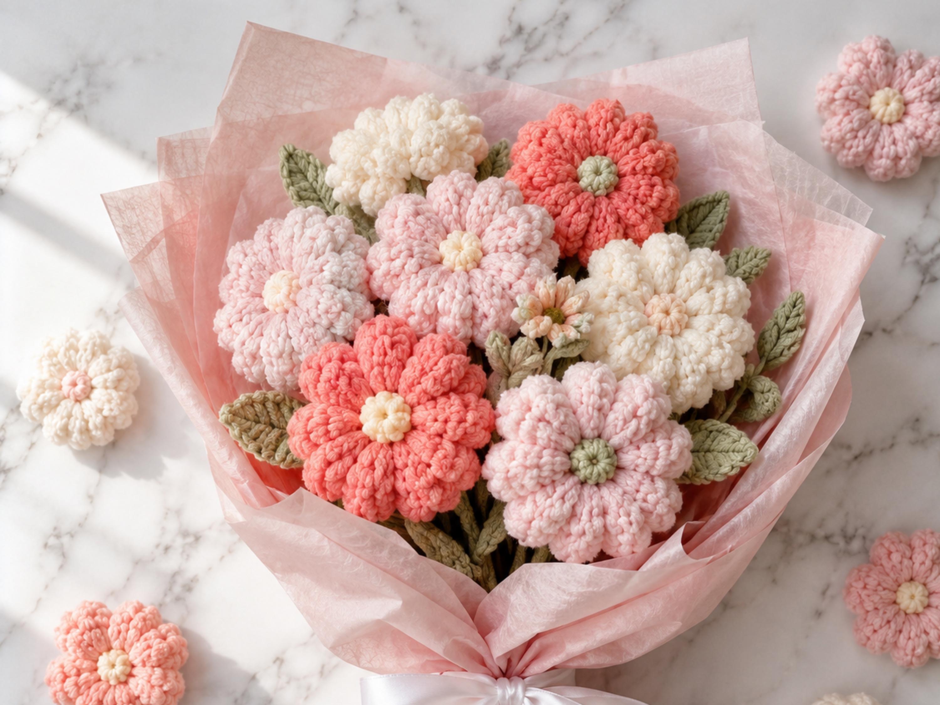 Crochet Flower Bouquet Pattern, Puff Blooms Amigurumi, Beginner Crochet Gift (Digital Download)