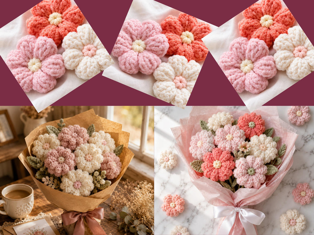 Crochet Flower Bouquet Pattern, Puff Blooms Amigurumi, Beginner Crochet Gift (Digital Download)