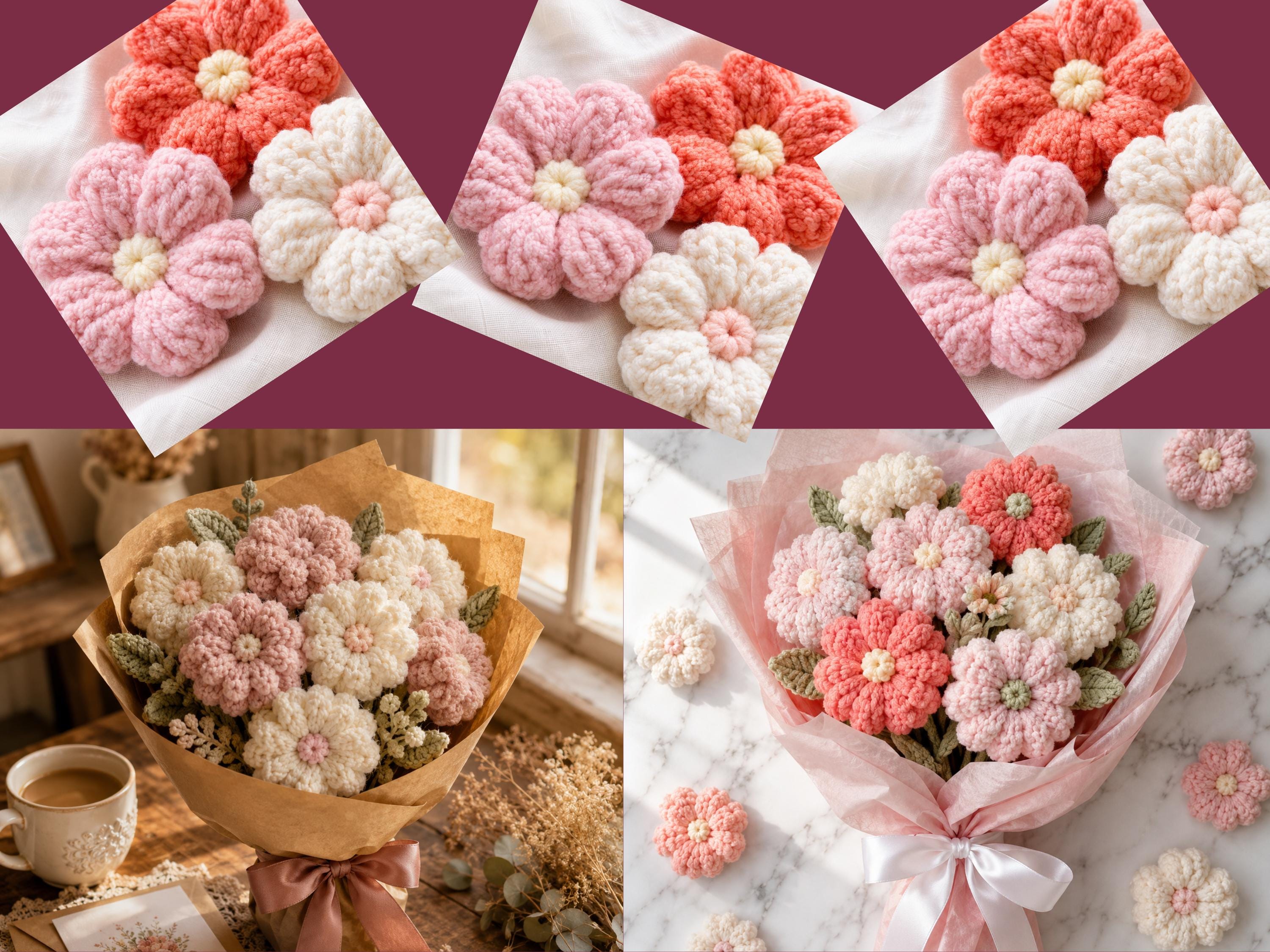 Crochet Flower Bouquet Pattern, Puff Blooms Amigurumi, Beginner Crochet Gift (Digital Download)