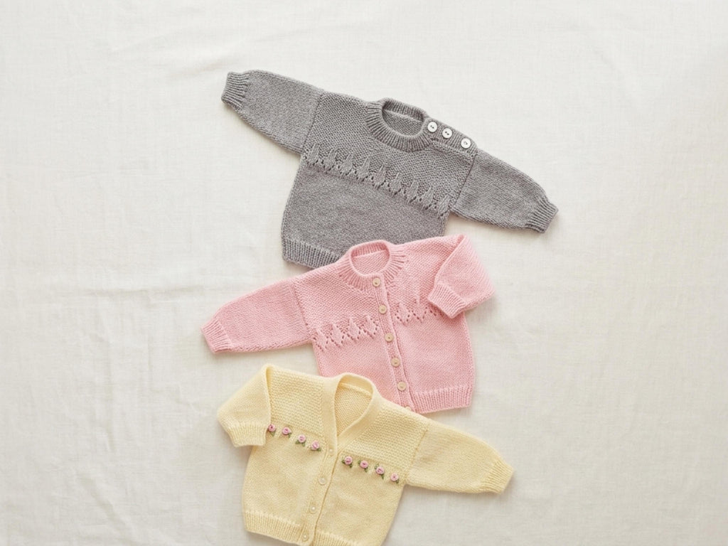 Baby Knitting Patterns: Sweater, Cardigan, V-Neck (8ply DK Weight) (Digital Download)