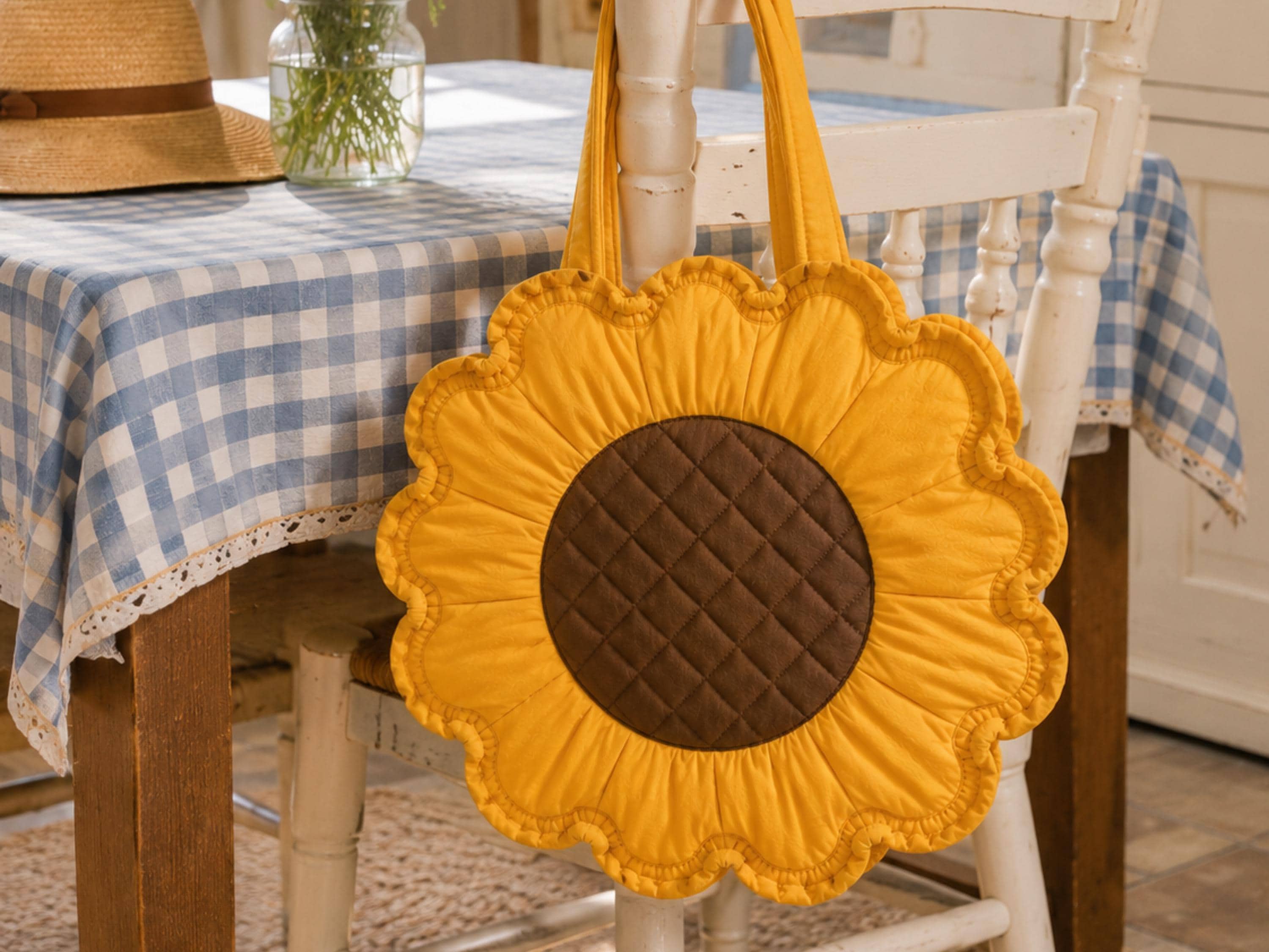 RETIREMENT SALE *Ruffled Sunflower Tote Bag Sewing Pattern, Beginner Flower Bag Tutorial (PDF Download)