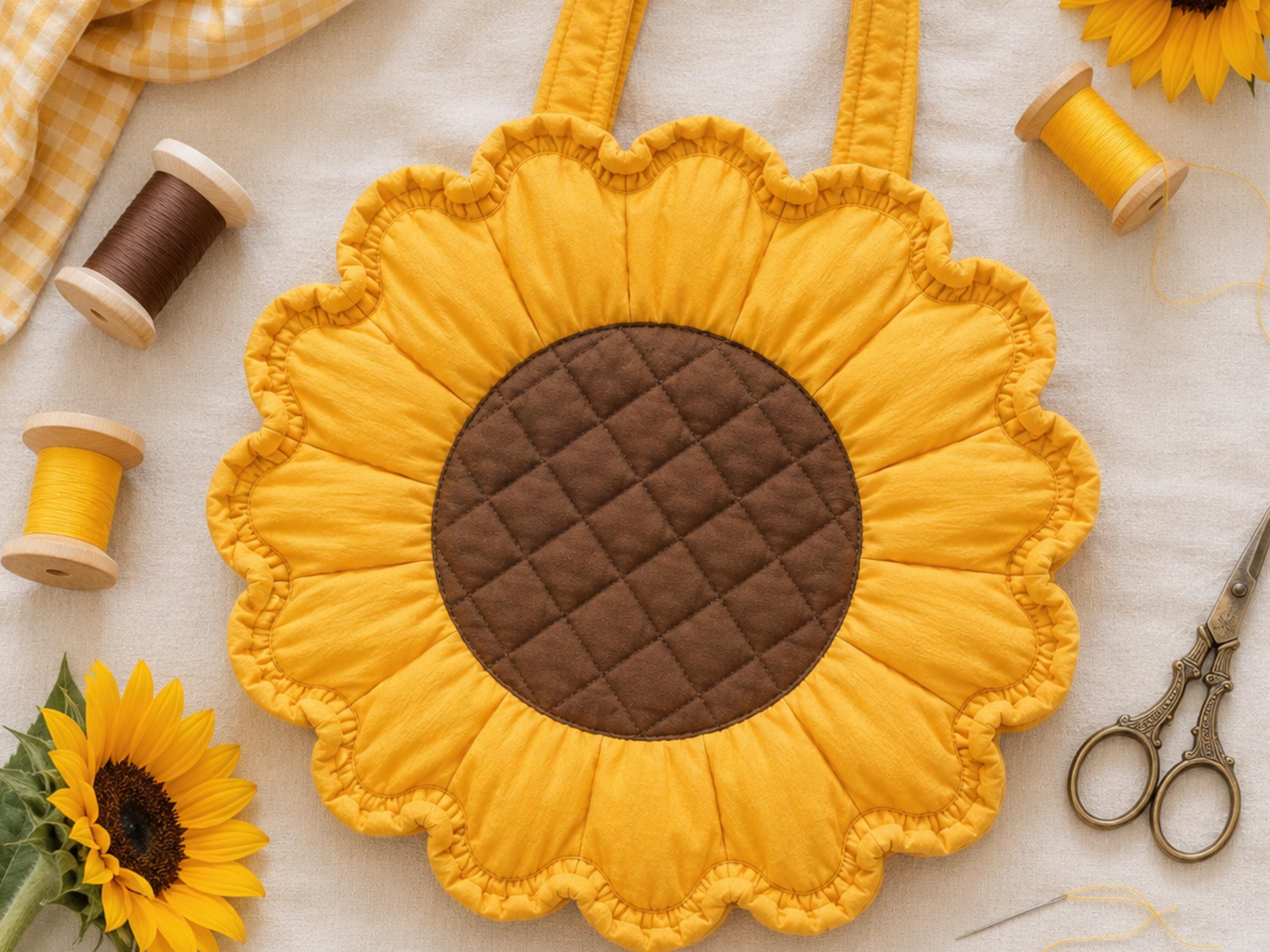 RETIREMENT SALE *Ruffled Sunflower Tote Bag Sewing Pattern, Beginner Flower Bag Tutorial (PDF Download)