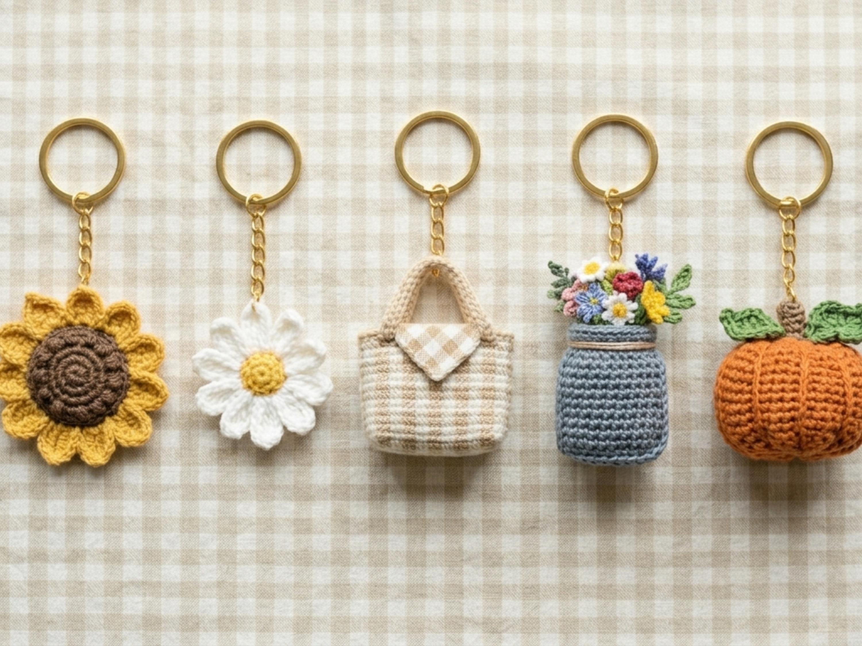 Farmhouse Mini Crochet Keychain Bundle, 5 Designs (PDF Pattern)