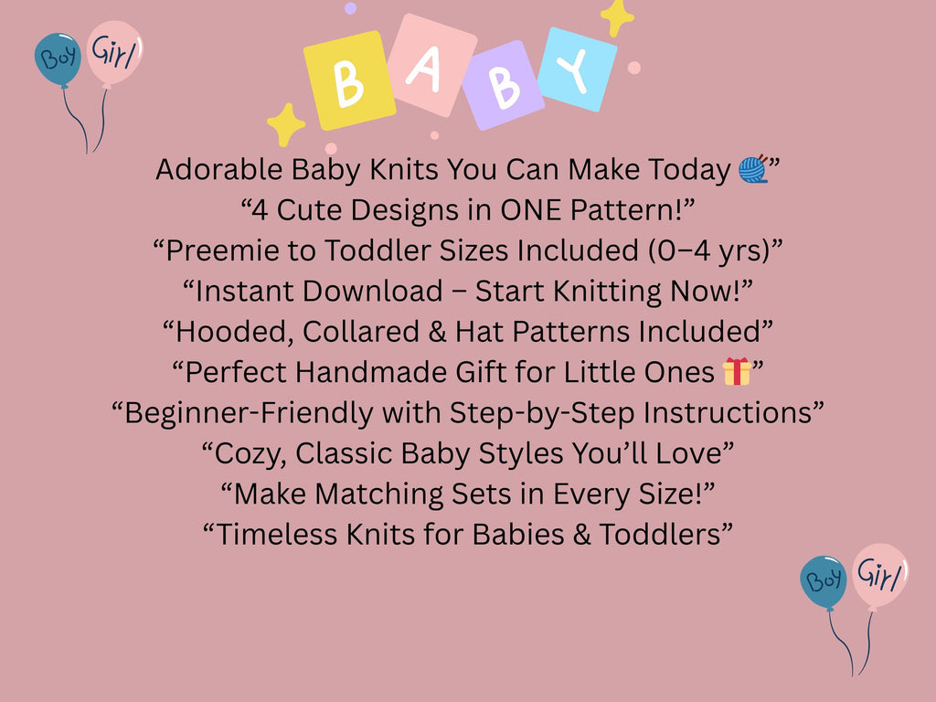 Baby Knitting Pattern PDF: Hooded, Collared Cardigan, Bear Ear Hat (0-4 Yr)