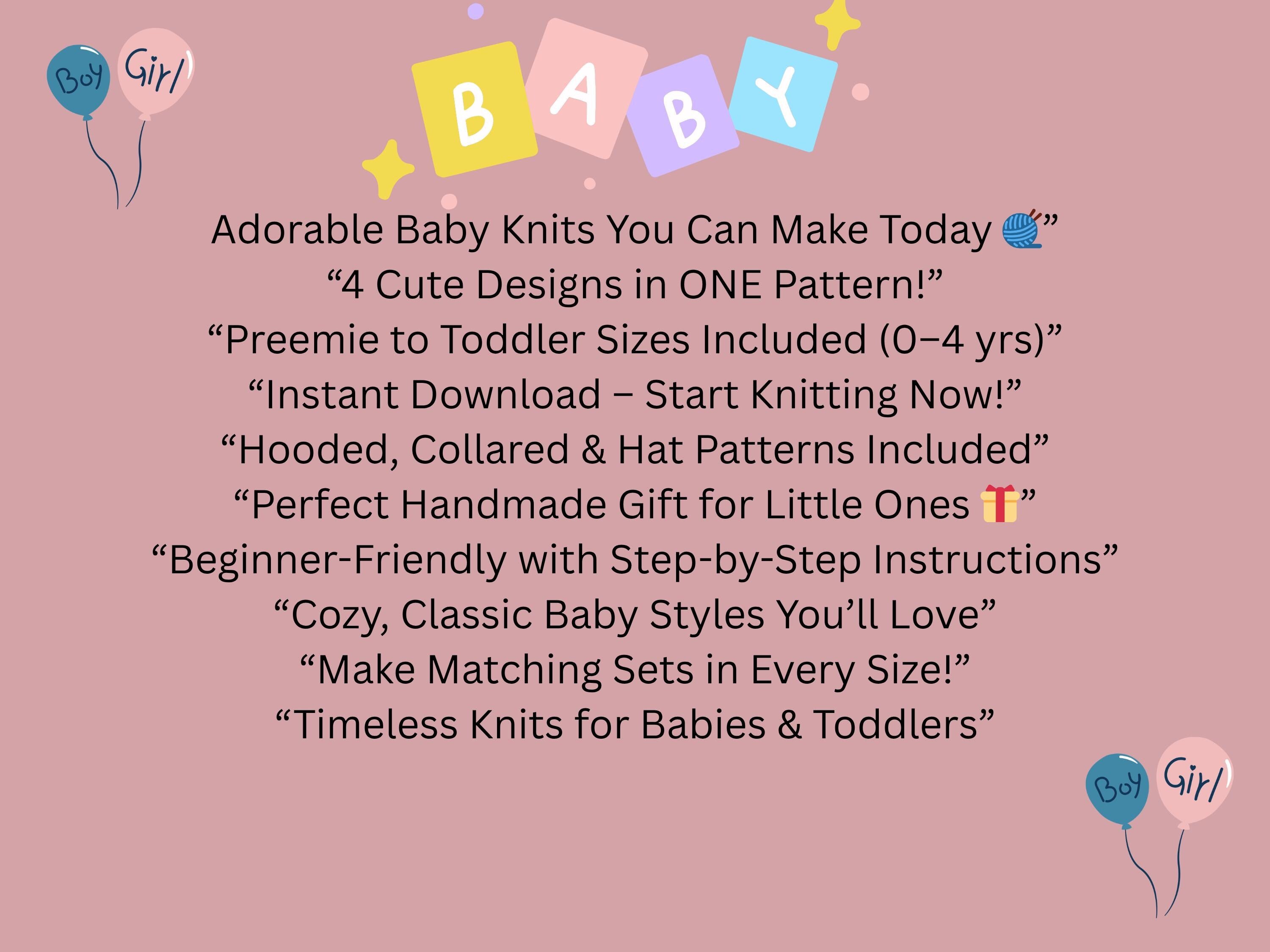 Baby Knitting Pattern PDF: Hooded, Collared Cardigan, Bear Ear Hat (0-4 Yr)