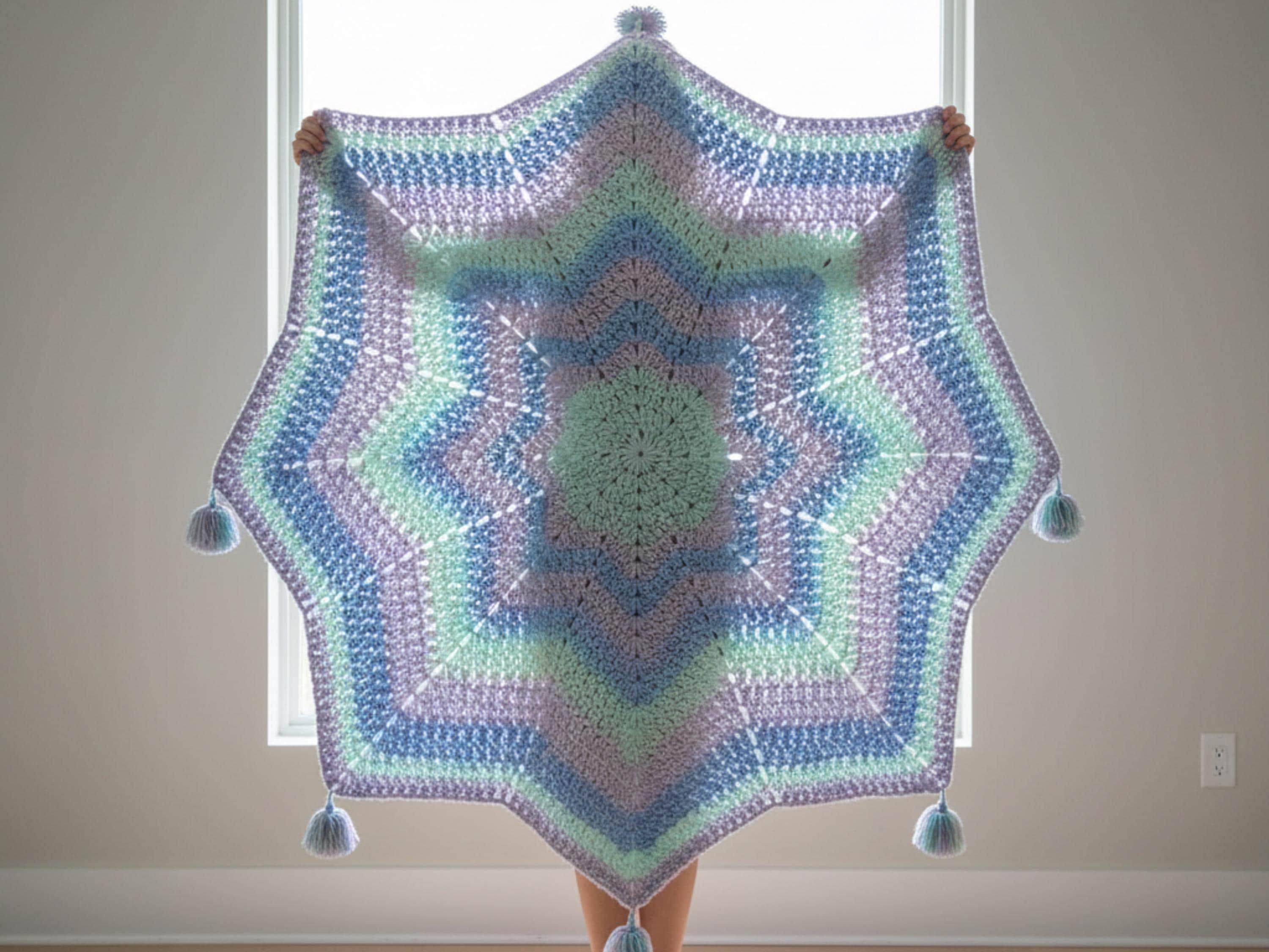 Crochet Blanket Pattern | 8-Point Star Afghan, Rainbow Baby Throw (PDF Download)