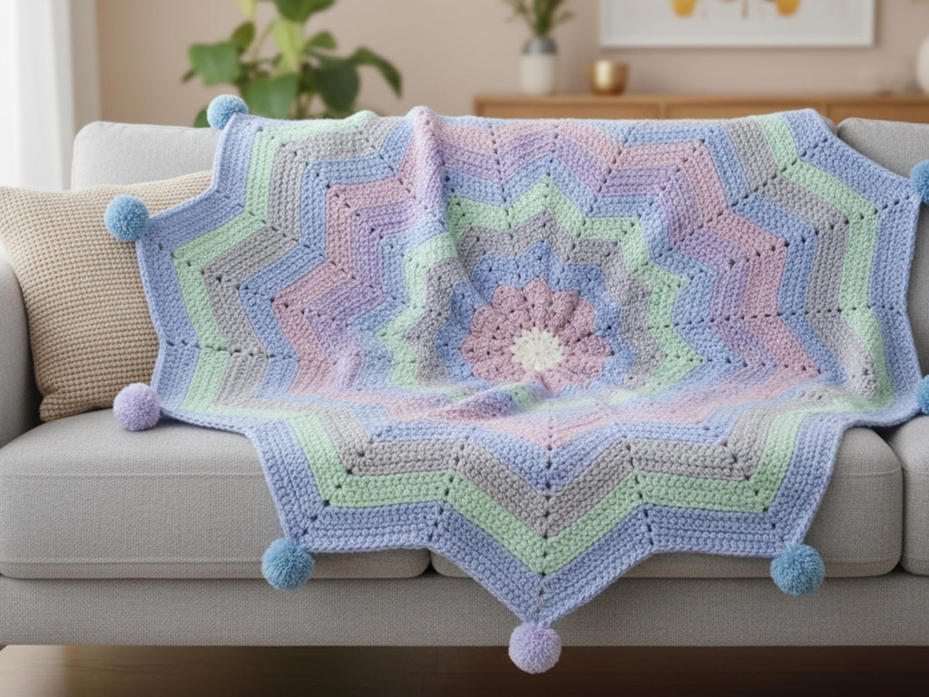 Crochet Blanket Pattern | 8-Point Star Afghan, Rainbow Baby Throw (PDF Download)