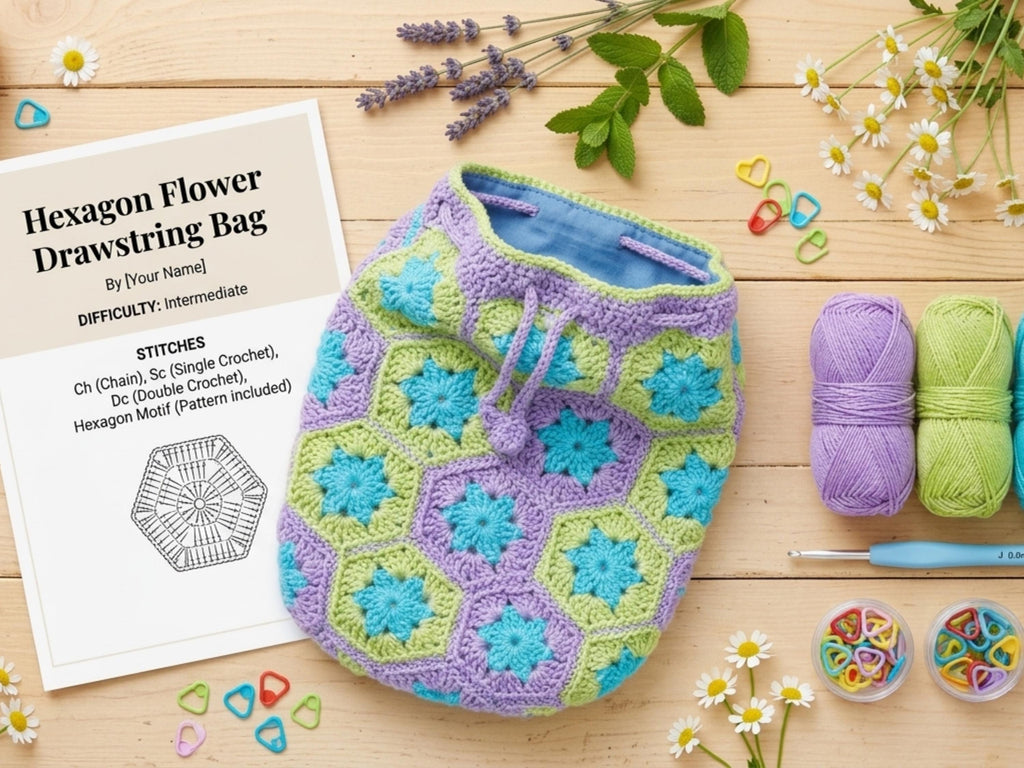 Crochet Backpack Pattern PDF, Kids Hexagon Flower Tote Bag Pattern, African Flower Crochet Bag, Girls Drawstring Backpack, Instant Download