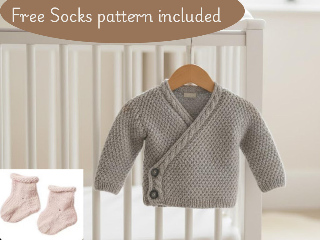 Baby  boy Knitting Pattern: Cardigan, Socks, Ballet Top, Kimono (0-6 Months) (PDF Download)