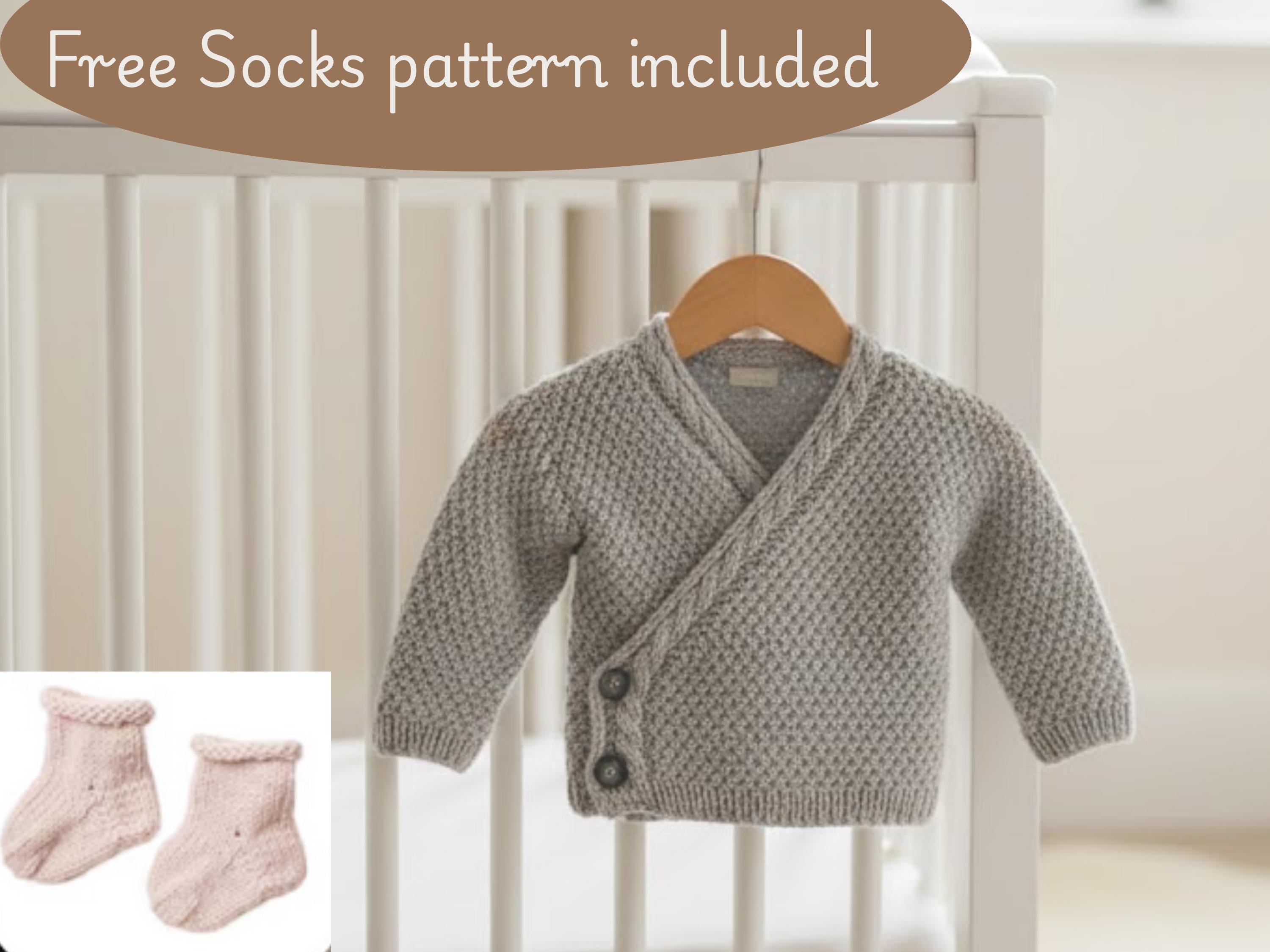 Baby  boy Knitting Pattern: Cardigan, Socks, Ballet Top, Kimono (0-6 Months) (PDF Download)