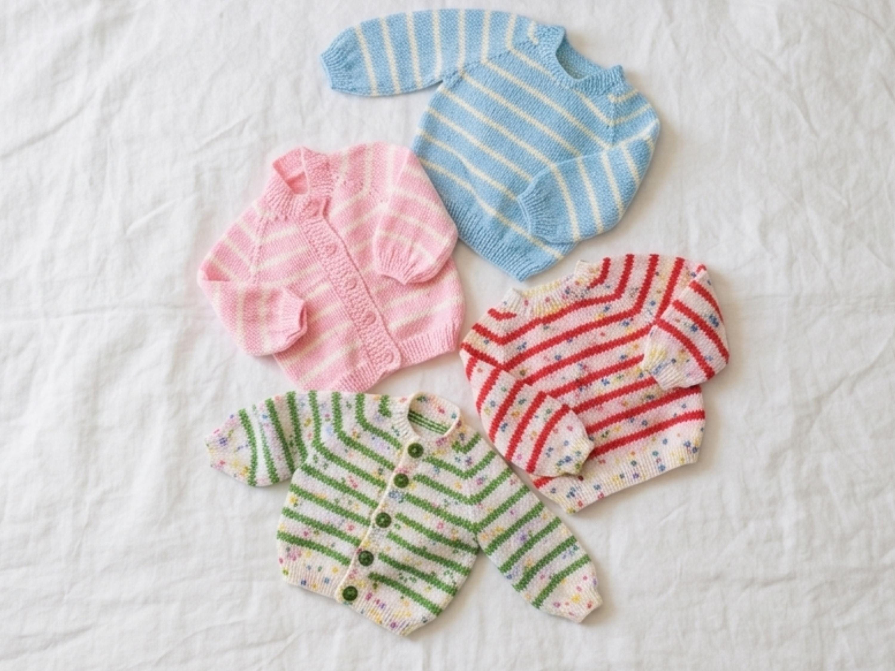 Baby Sweater Jacket Cardigan Knitting Pattern-Striped sweaters, cardigans  (Digital PDF)