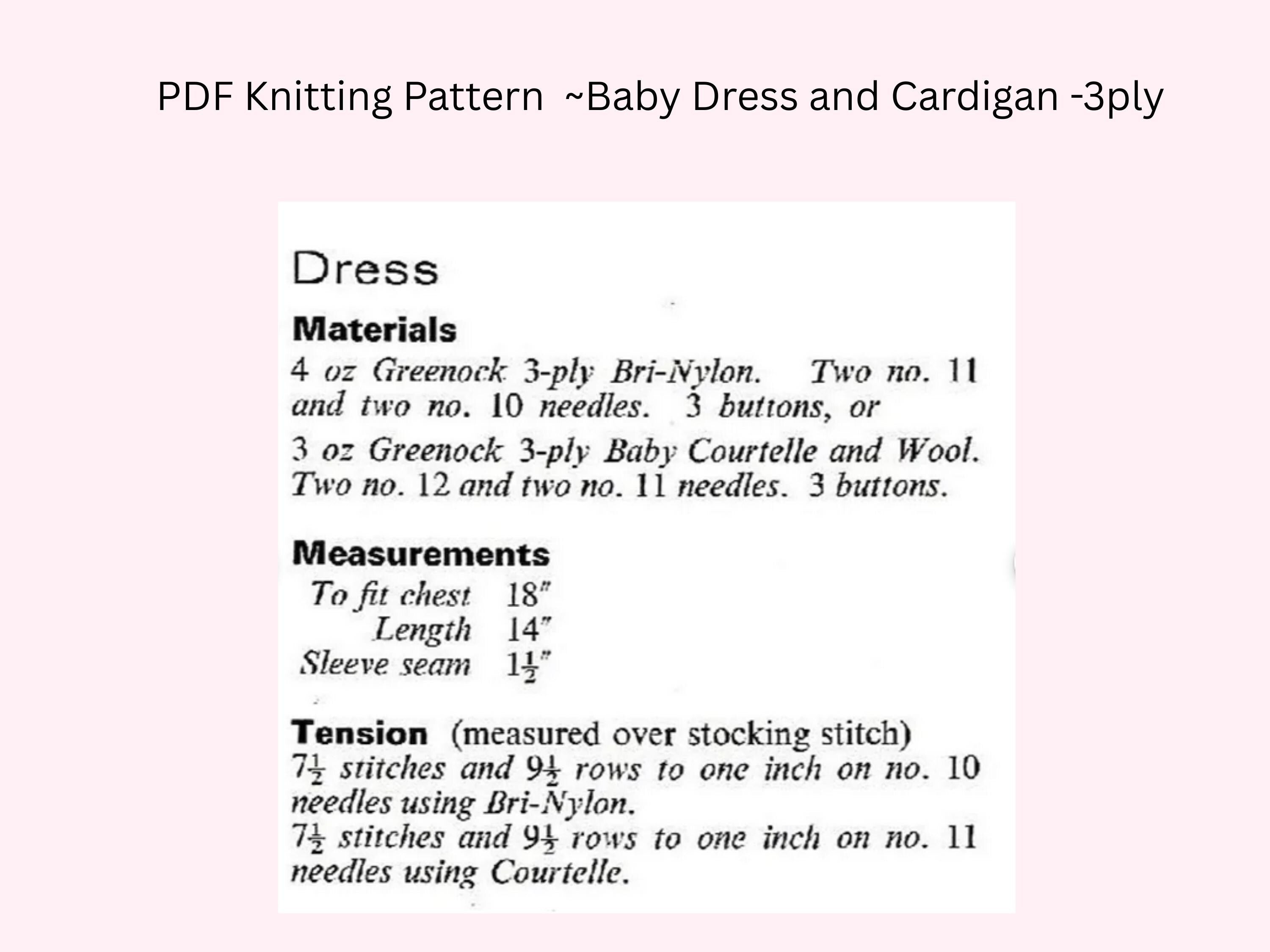 PDF Knitting Pattern  -Baby Dress and Cardigan -3ply