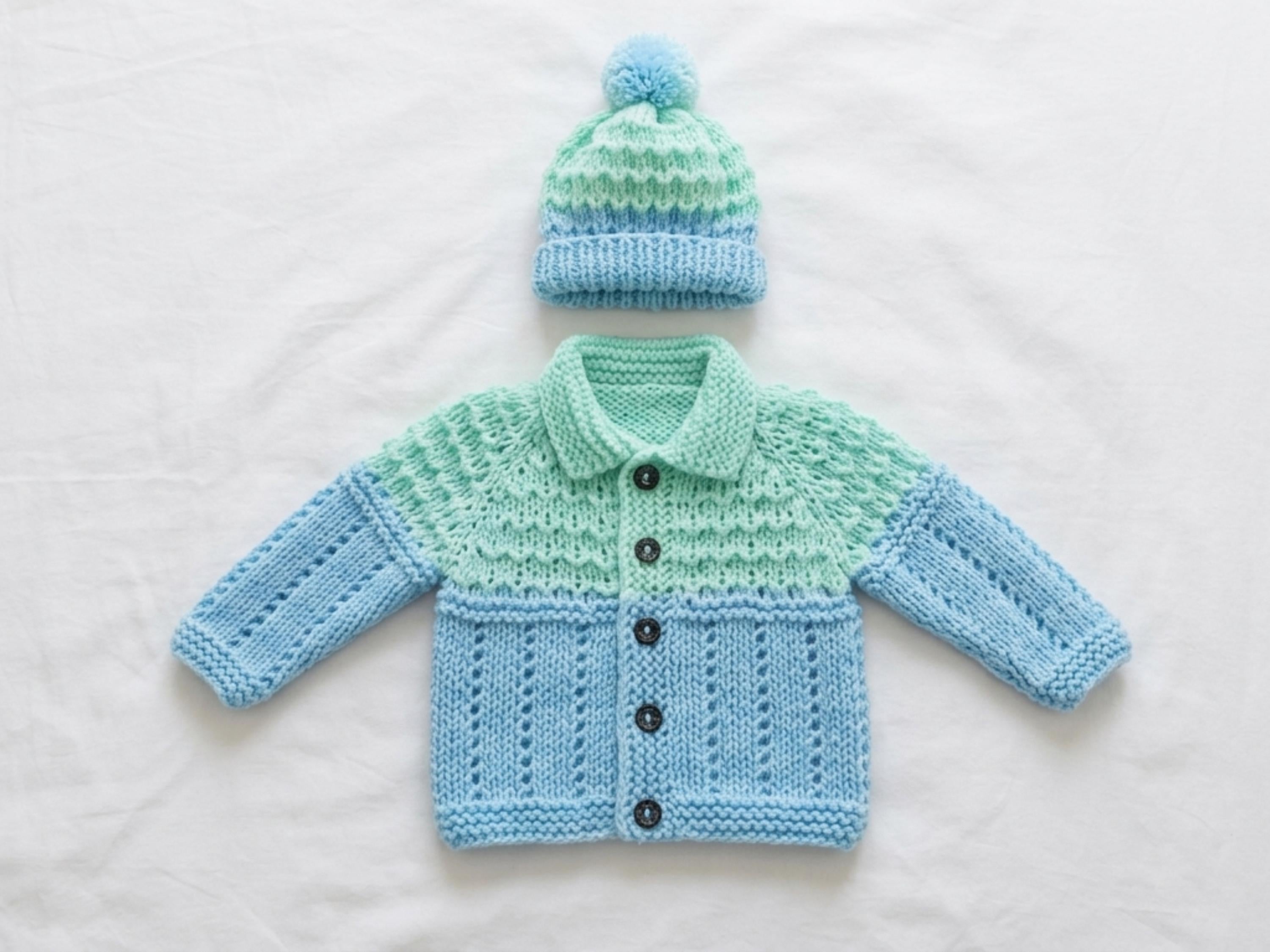 Knitting pattern for kids toddlers boys girls Baby Cardigan & Hat Knitting Pattern – DK Wool (PDF Download), cardigan,beanie,hat