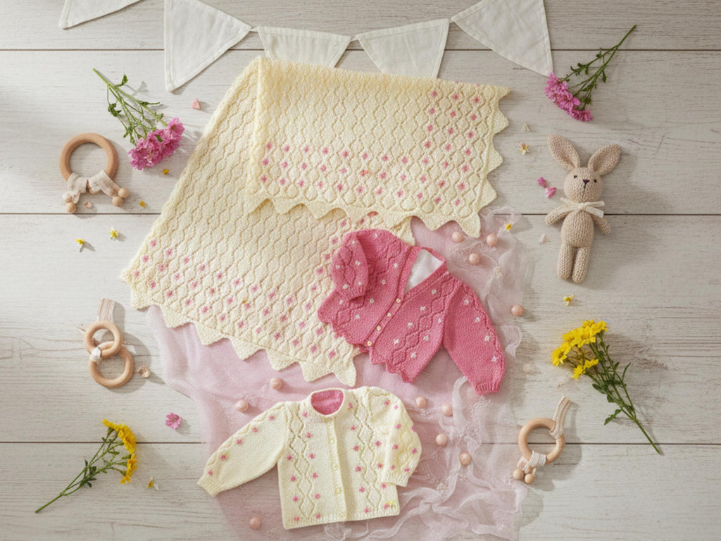 Vintage Baby Knitting Pattern | Diamond Lace Cardigan, Shawl (PDF Download)