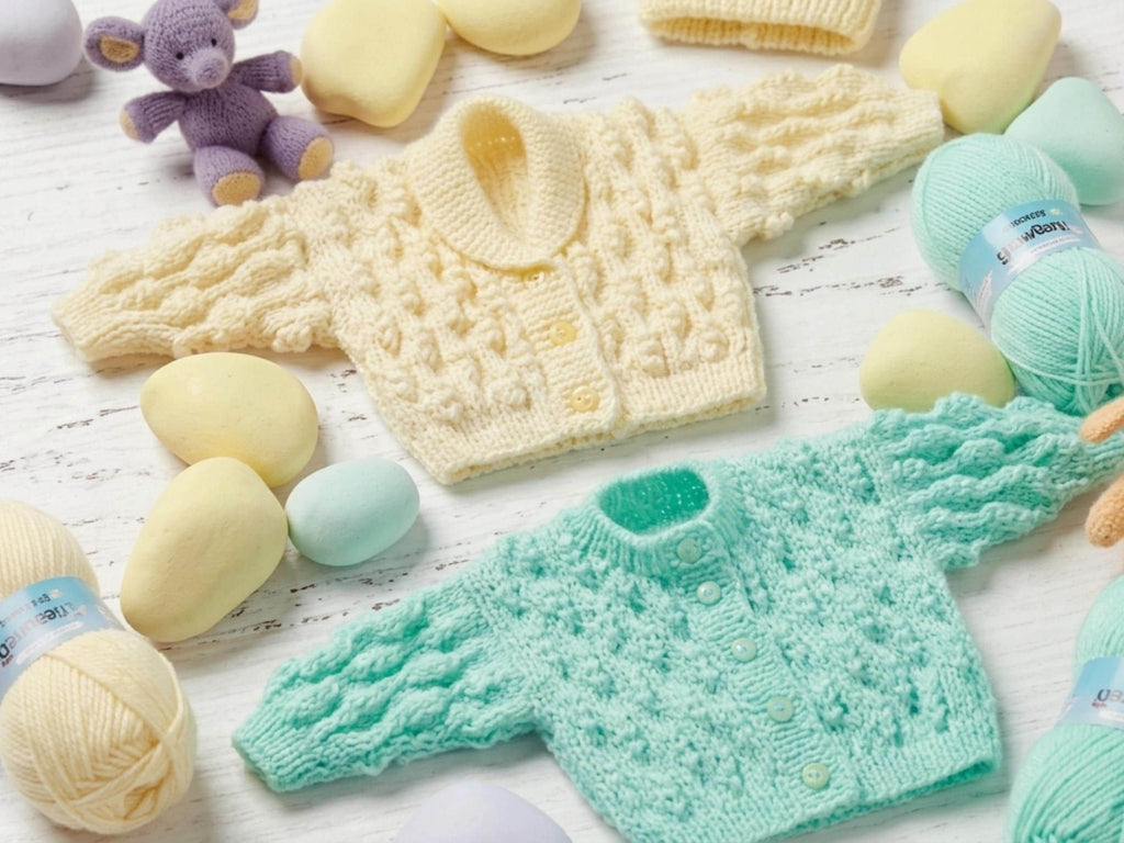 Vintage Baby Cardigan Hat Knitting Pattern (0-24 Months), Bobble Stitch Shawl Collar (PDF Download)