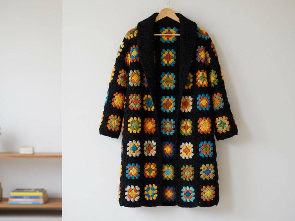 Granny Square Coat Crochet Pattern – Hooded Jacket, Chunky Bulky Design (PDF Download)
