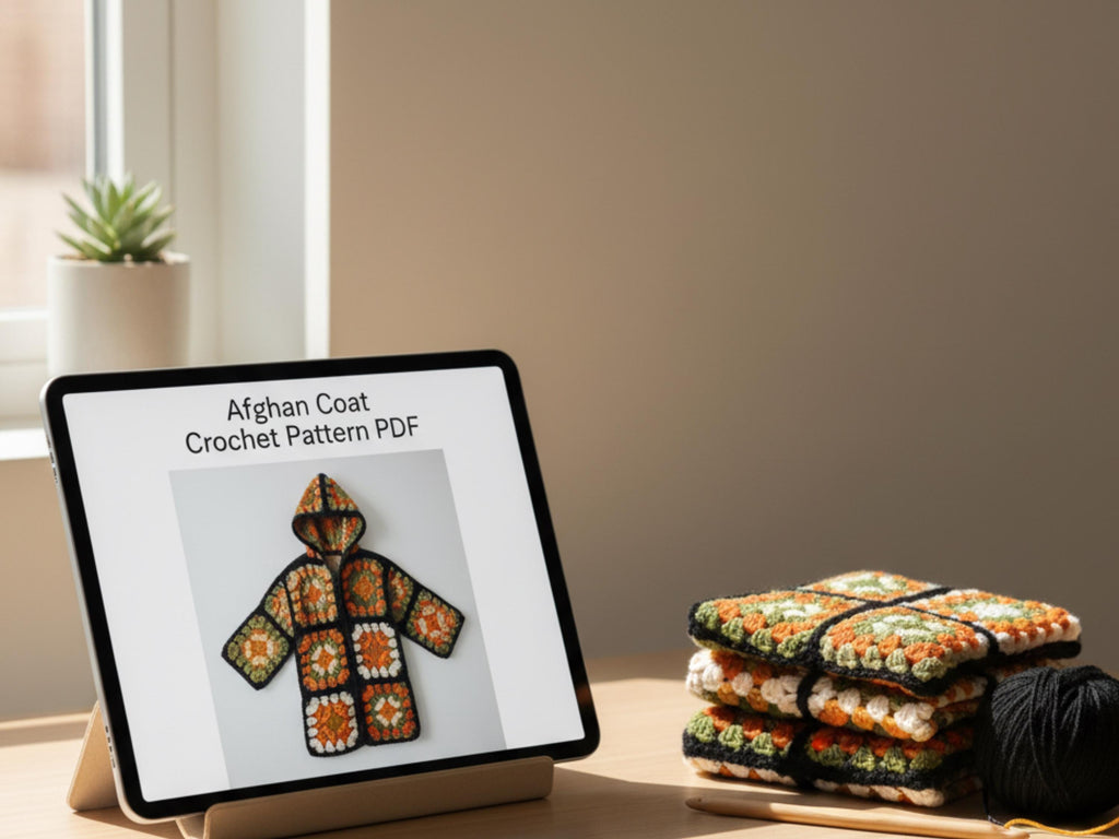Granny Square Coat Crochet Pattern – Hooded Jacket, Chunky Bulky Design (PDF Download)