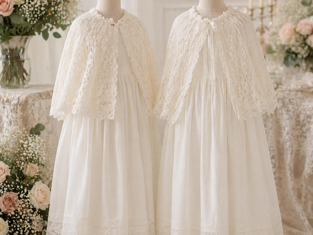 Bridesmaids Baby Girls Knitting Pattern Lacy Capes, Wedding Wear (PDF Download)
