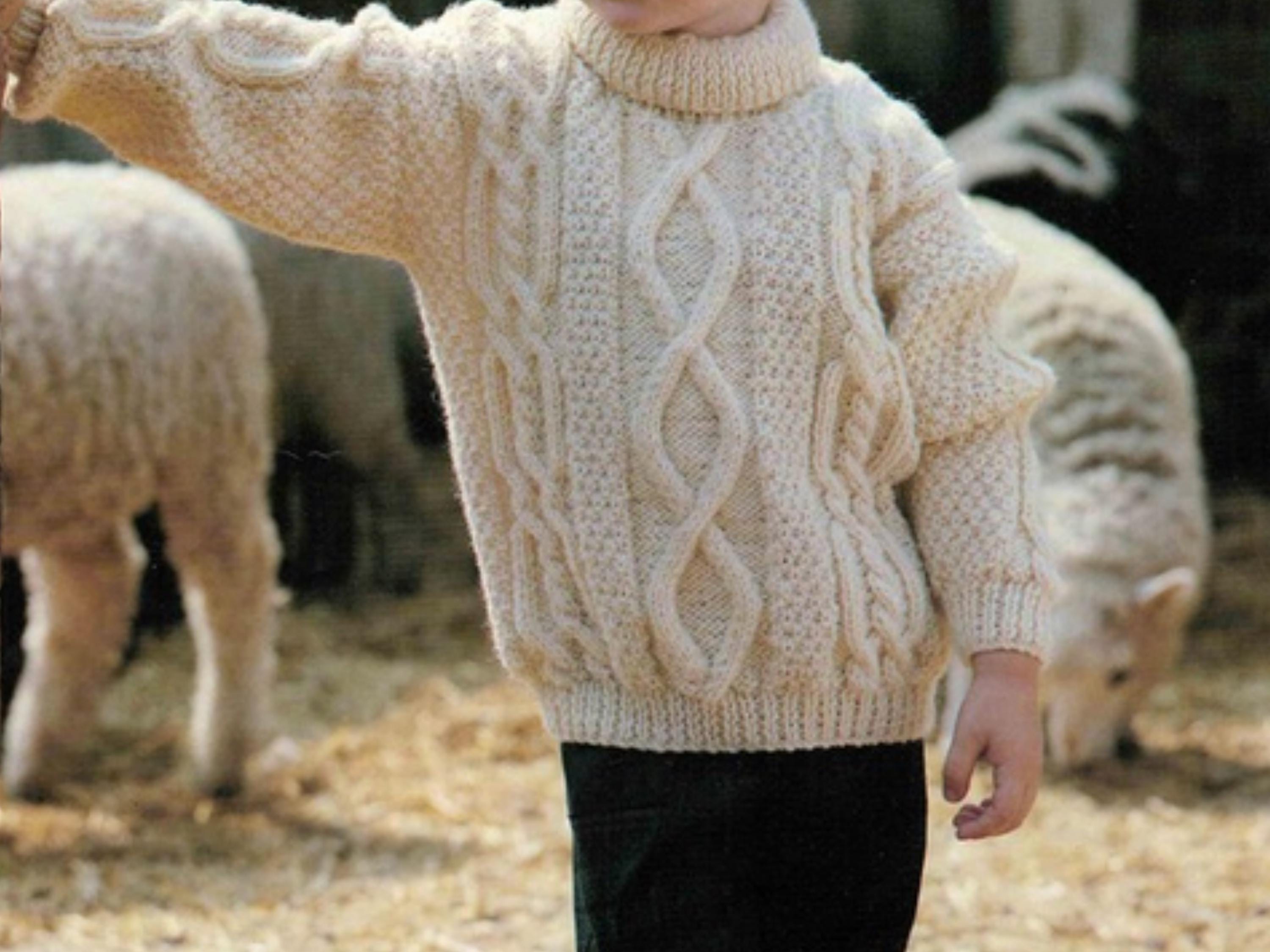 Baby Boy Knitting Pattern Boys  Sweater -Aran Knit Vintage Aran Cable Knit Baby Cardigan Pattern, Polo Collar (PDF Download)