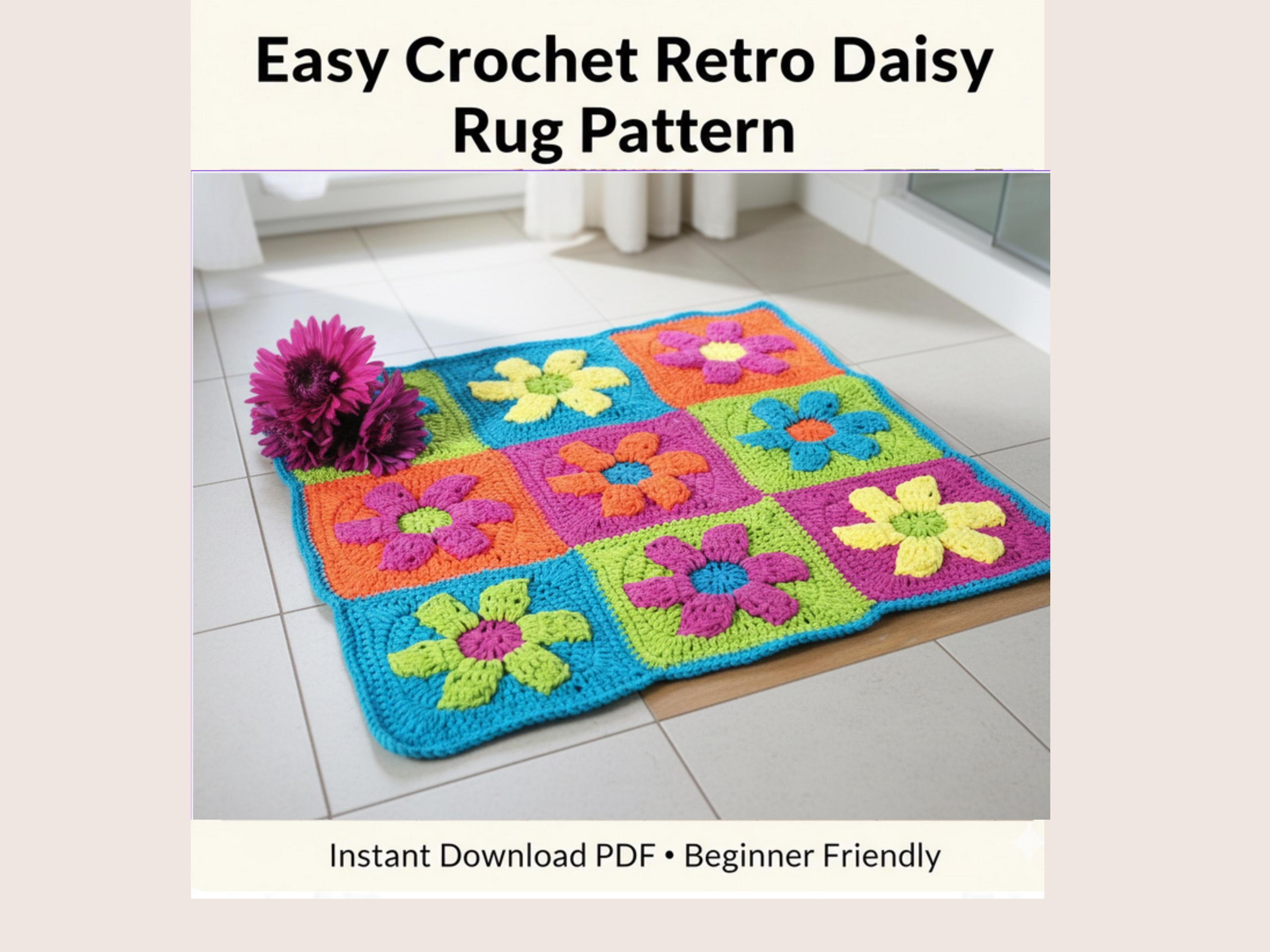 Retro Daisy Crochet Rug Pattern | Boho Granny Square Home Decor (PDF Download)