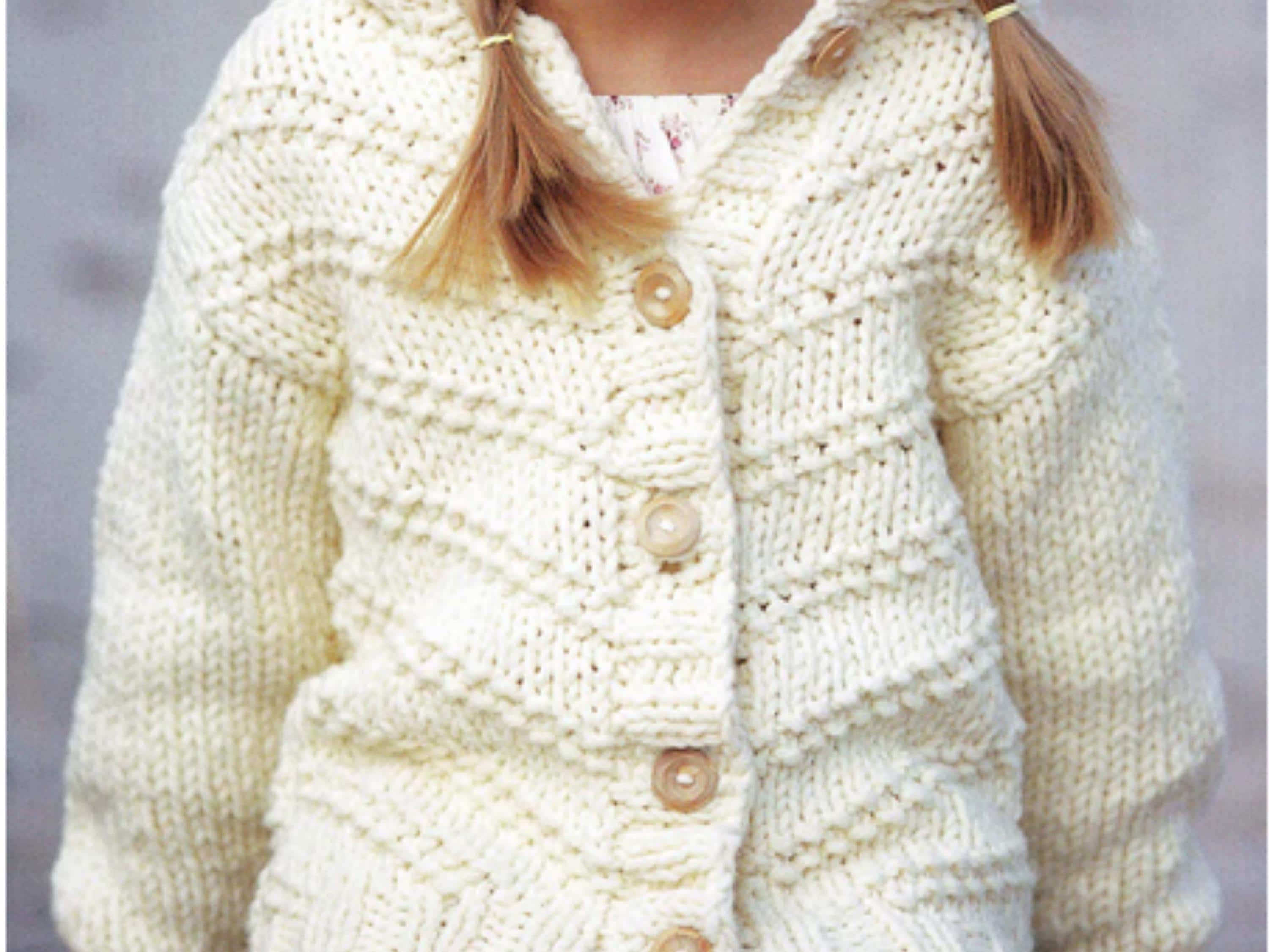 Knitting pattern for girls 3 yrs- Chunky Hooded Knit Coat Pattern – Easy, Super Bulky Yarn (PDF Download)