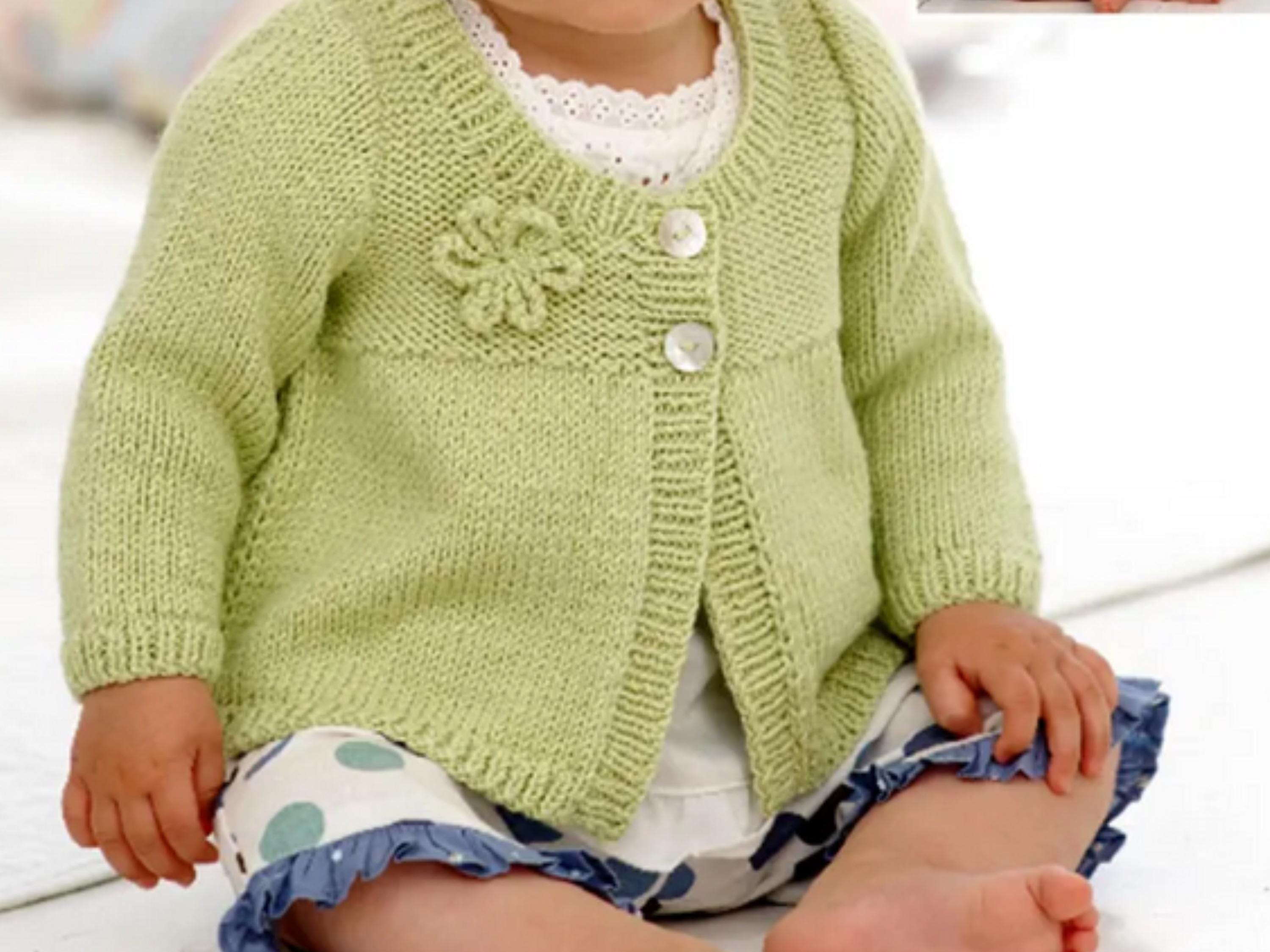 Vintage Baby Cardigan Knitting Pattern, Flower Detail, Short/Long Sleeve (PDF Download)