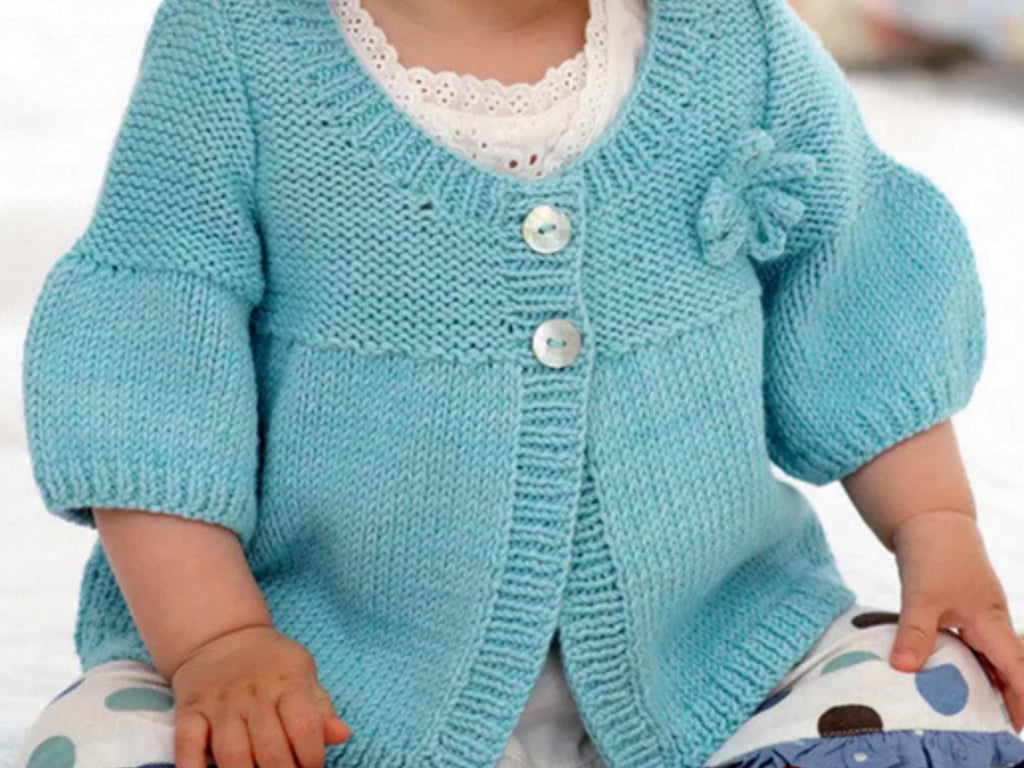 Vintage Baby Cardigan Knitting Pattern, Flower Detail, Short/Long Sleeve (PDF Download)