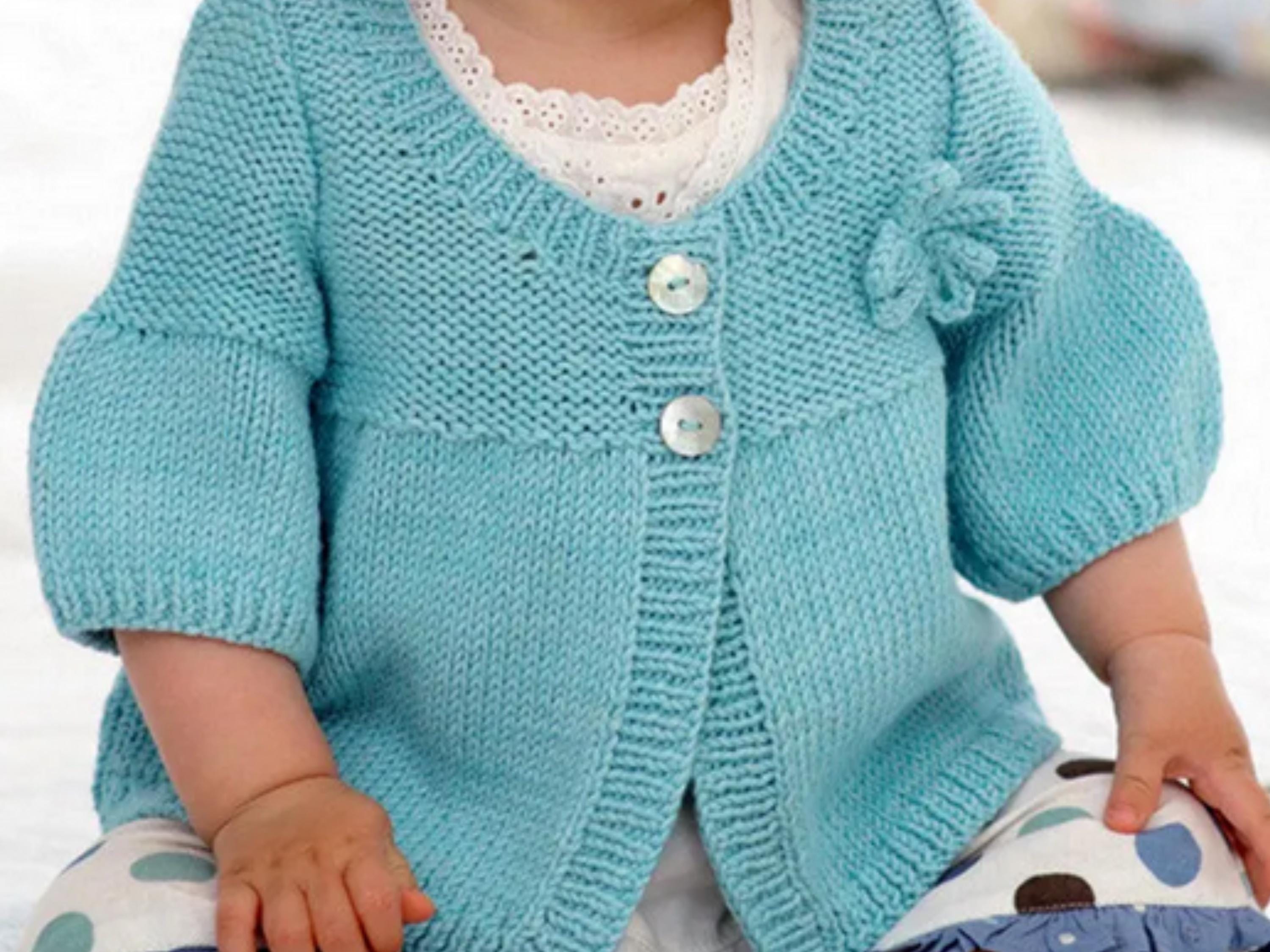 Vintage Baby Cardigan Knitting Pattern, Flower Detail, Short/Long Sleeve (PDF Download)