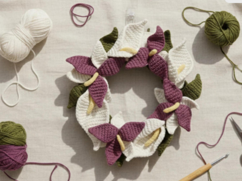 Crochet Lily Wreath Pattern | Handmade Floral Home Decor (PDF Download)