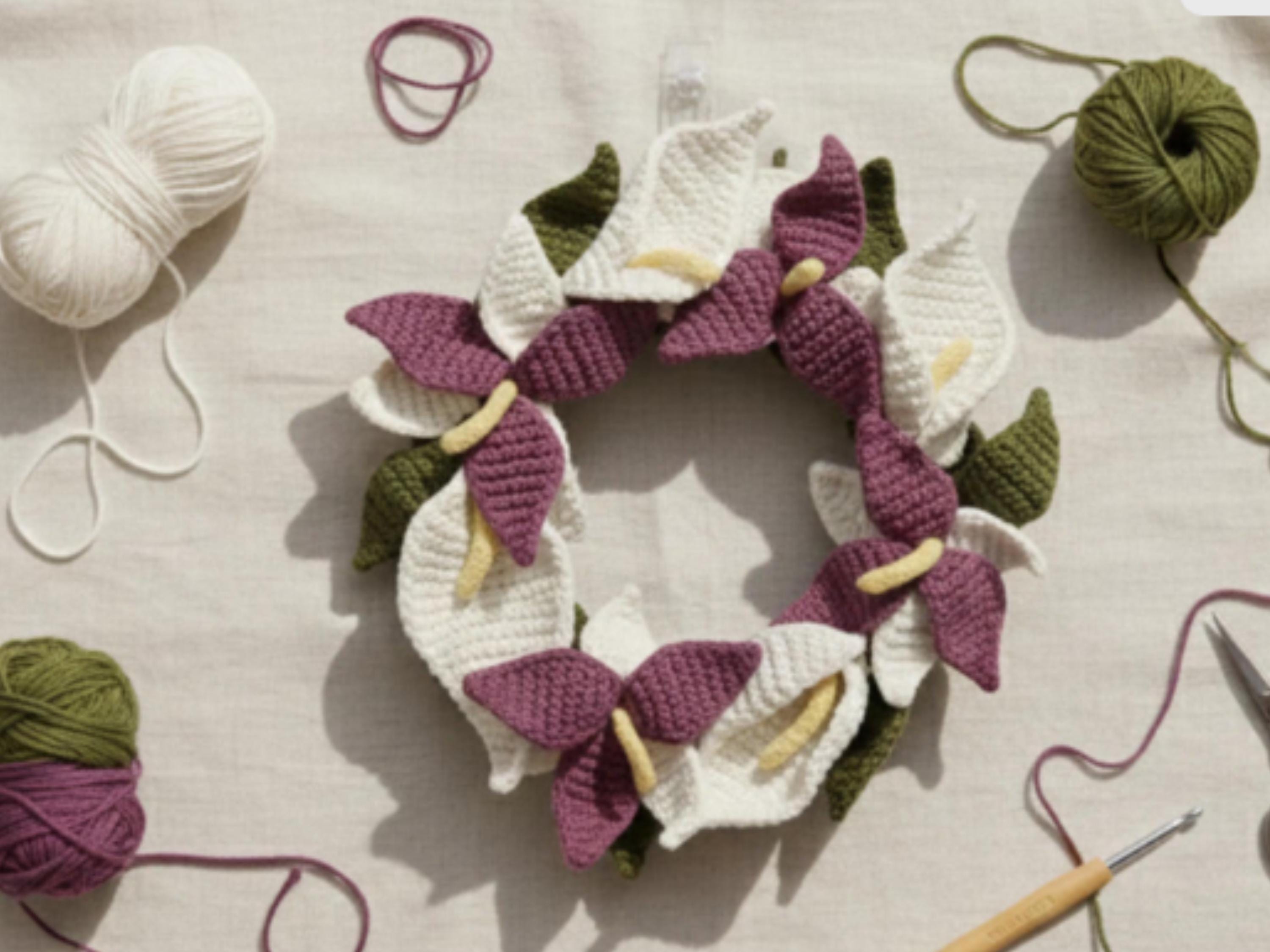 Crochet Lily Wreath Pattern | Handmade Floral Home Decor (PDF Download)