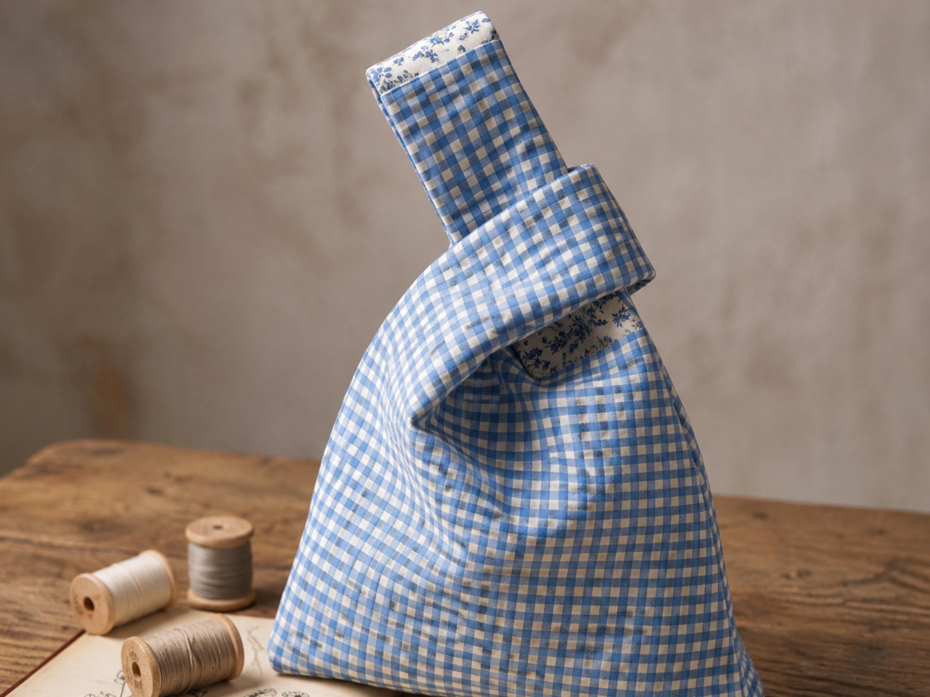 Gingham Garden Knot Bag Sewing Pattern, Reversible Japanese Tote Tutorial (PDF Download)