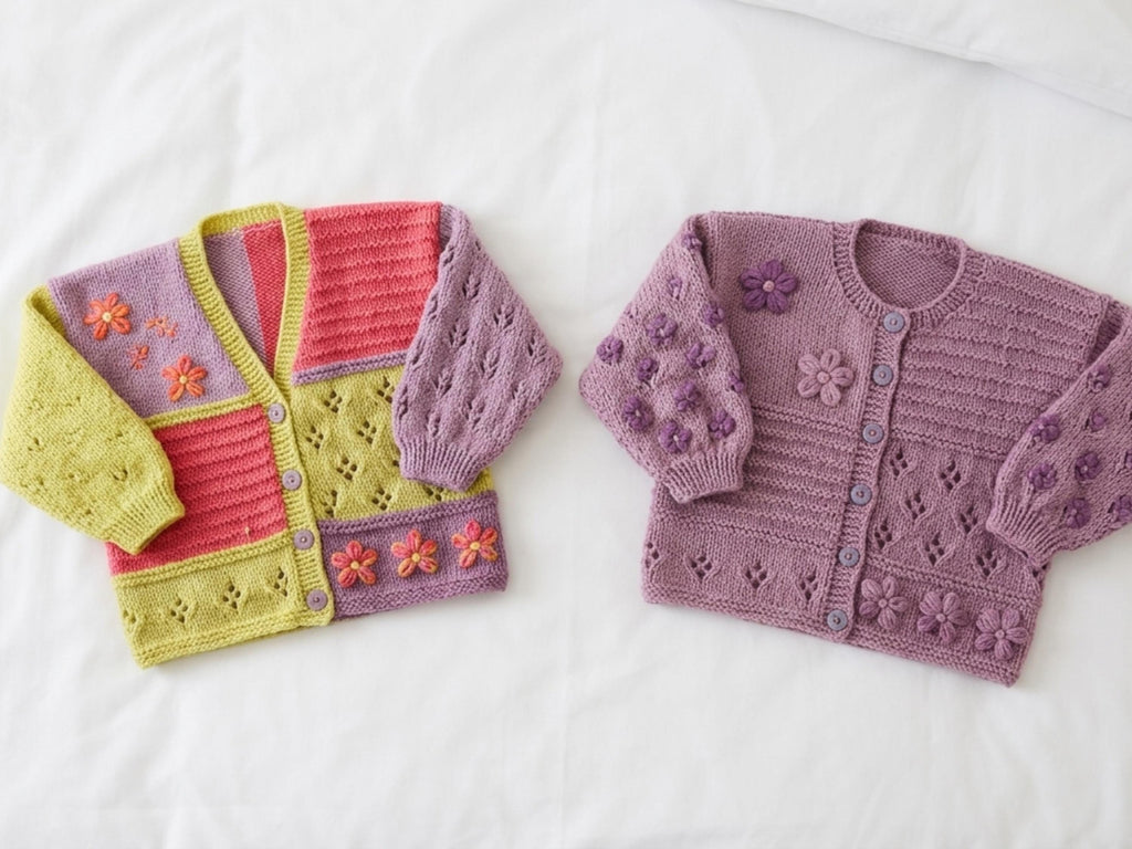 Baby Girls Knitting Patterns – Knitted cardigans  Patchwork Floral Designs (PDF Download)