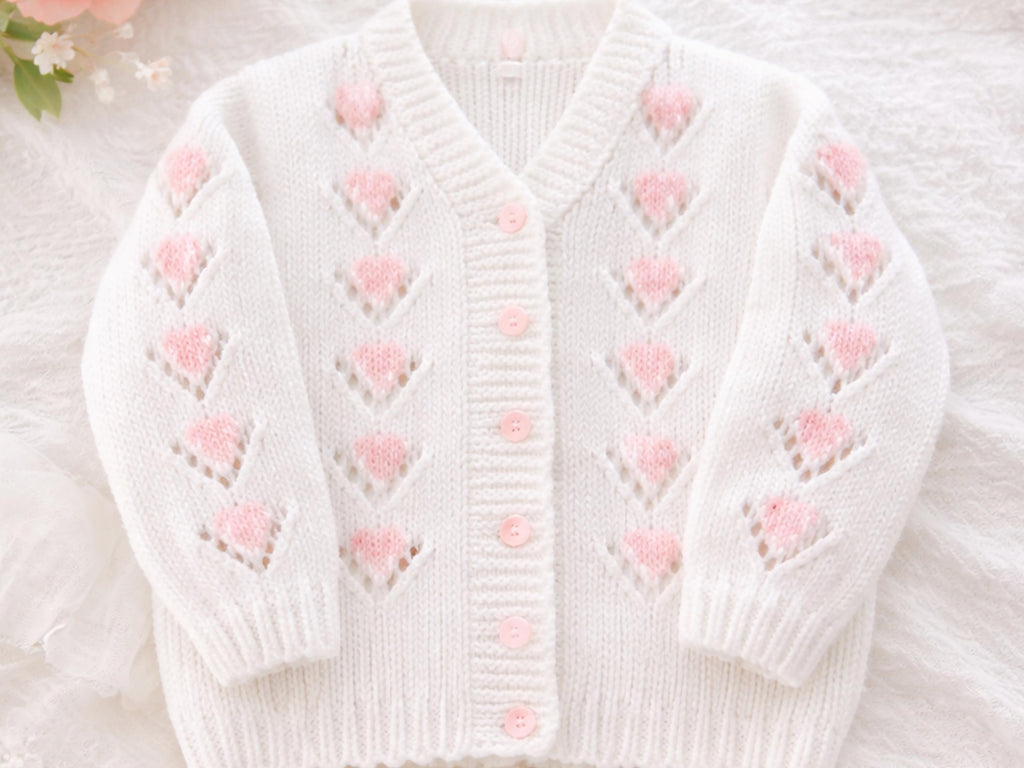 Knitted Heart Cardigan Pattern: Childs Girls Double Knit (PDF Pattern)