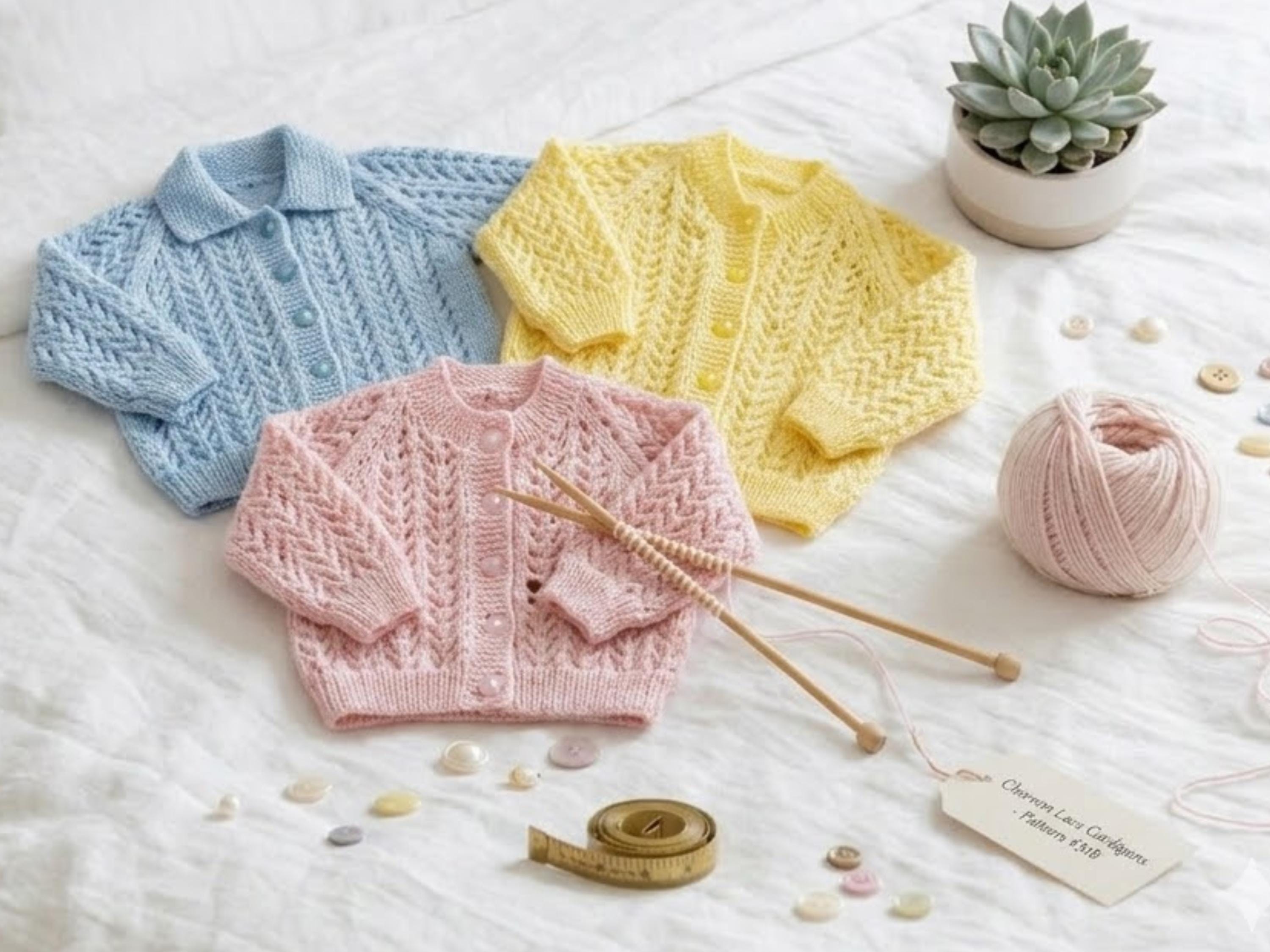 Chevron Lace Baby Cardigan Knitting Pattern – Raglan, Unisex, Easy Knit (PDF Download)