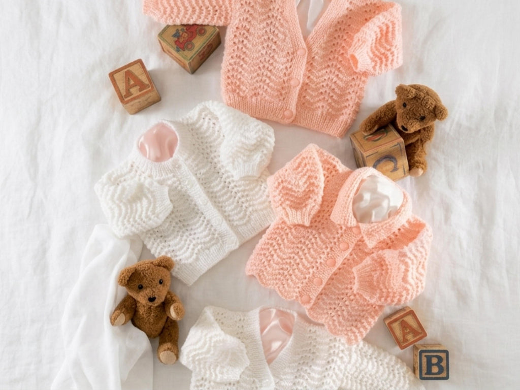 Baby Girls Knitting Patterns -Double Knit Cardigan Patterns, Vintage Heart Design, DK Yarn (PDF Pattern)