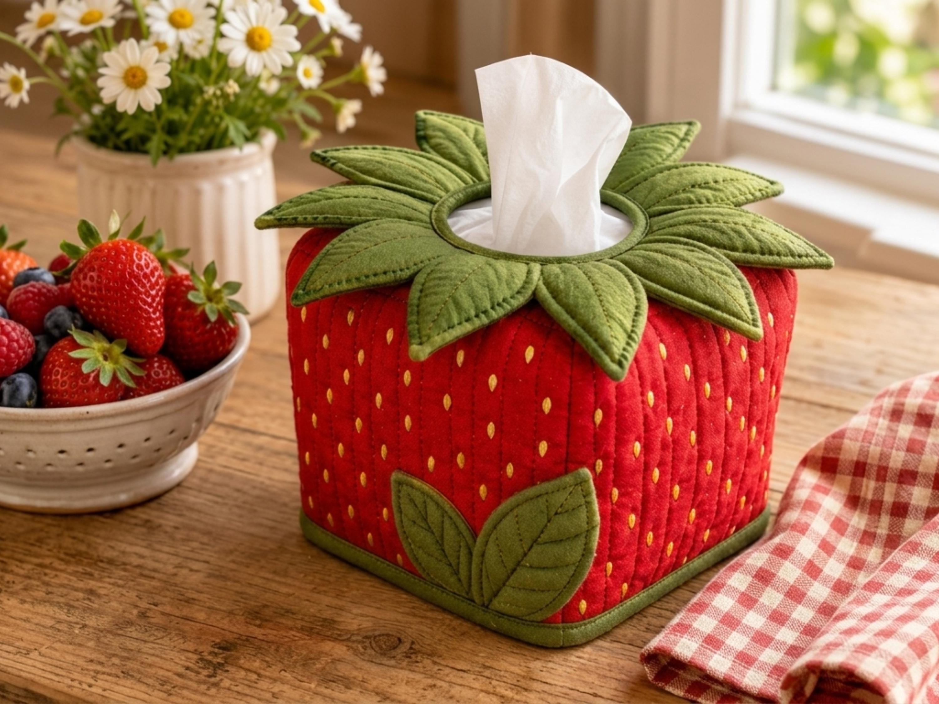 Strawberry Tissue Box Cover Sewing Pattern, Quilted Boutique Cozy (PDF Download)