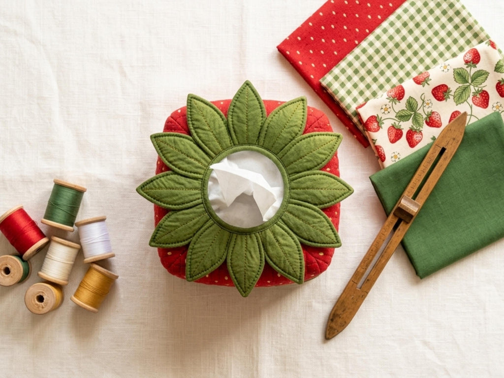 Strawberry Tissue Box Cover Sewing Pattern, Quilted Boutique Cozy (PDF Download)