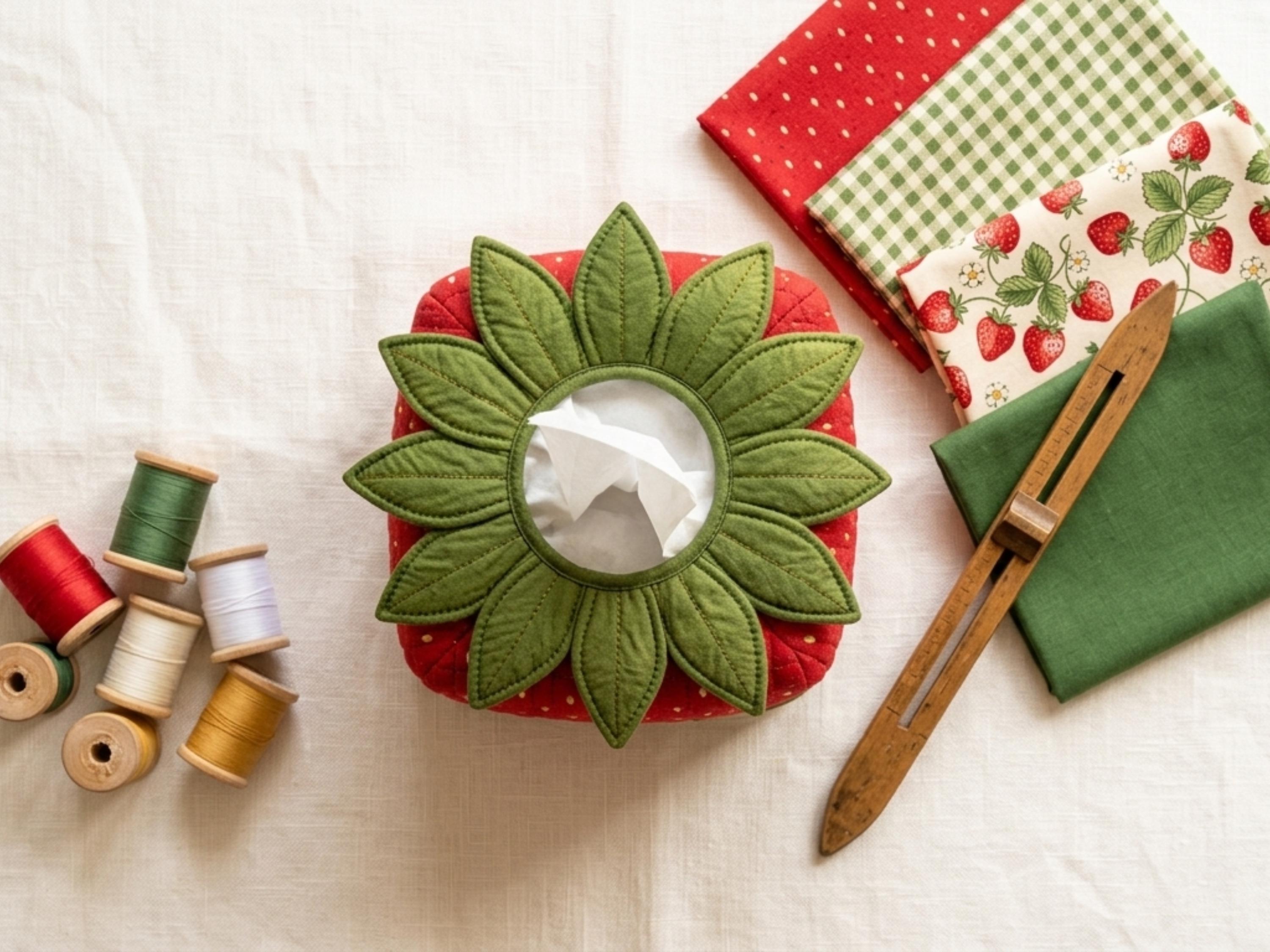 Strawberry Tissue Box Cover Sewing Pattern, Quilted Boutique Cozy (PDF Download)