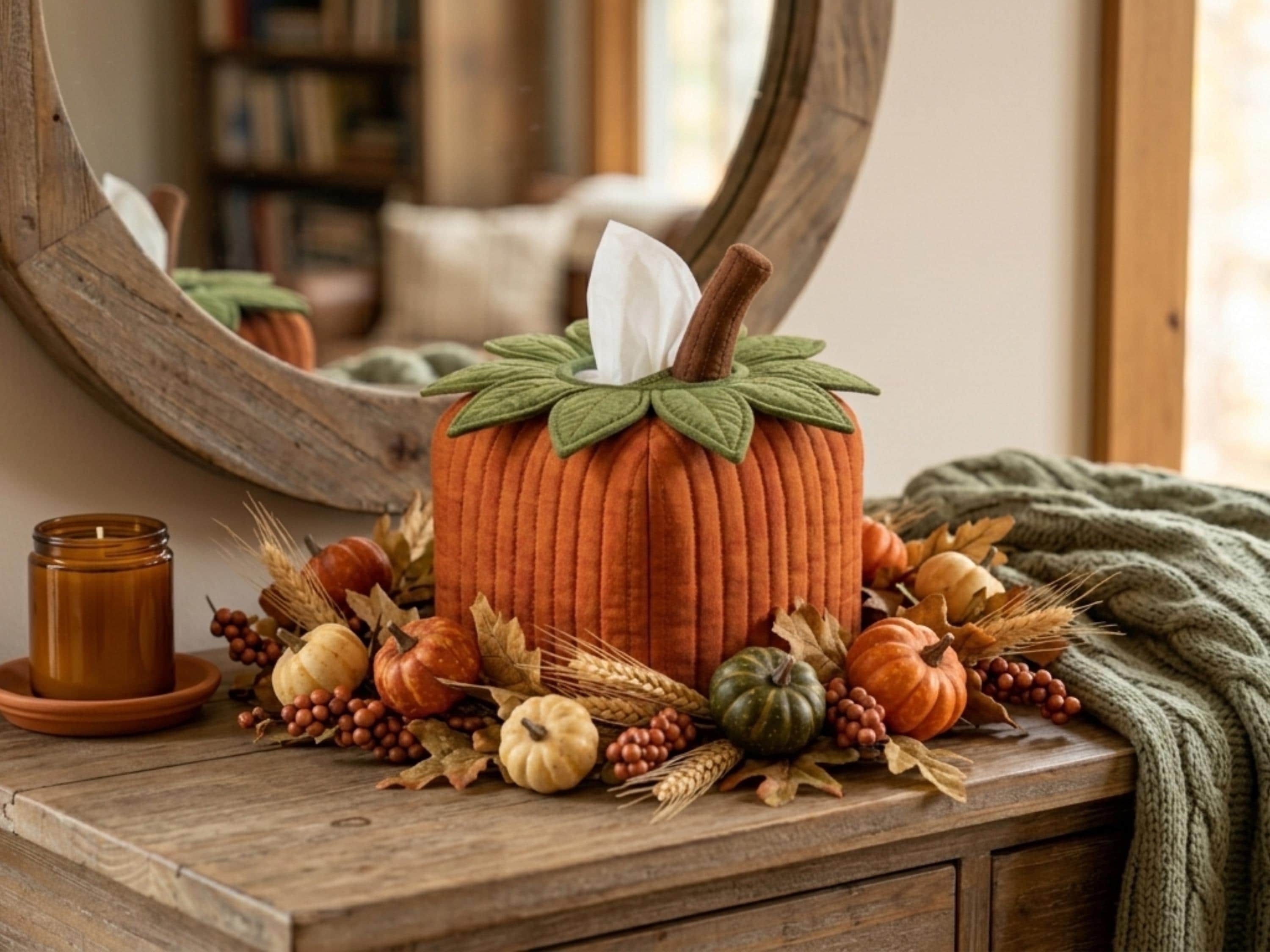 RETIREMENT SALE *Halloween Sewing Patterns Quilted Pumpkin Tissue Box Cover Sewing Pattern, Fall Farmhouse Decor (PDF Download)