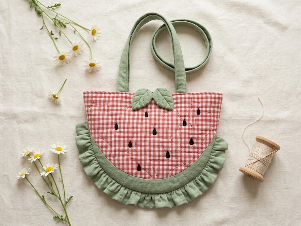 Watermelon Bag Sewing Pattern PDF, Ruffled Novelty Tote, Fruit Bag Pattern, Summer Market Bag, Beginner Sewing, Instant Download