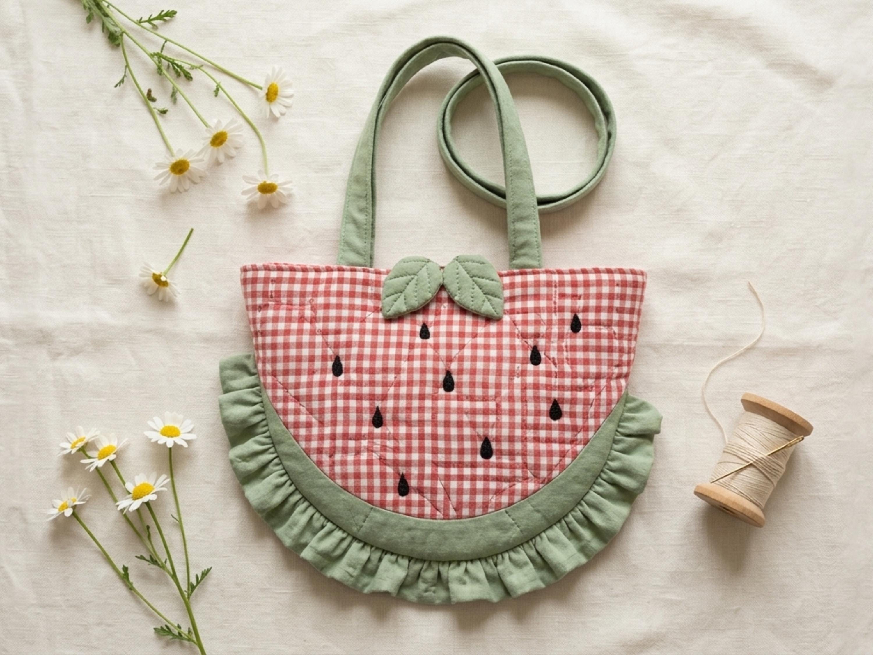 Watermelon Bag Sewing Pattern PDF, Ruffled Novelty Tote, Fruit Bag Pattern, Summer Market Bag, Beginner Sewing, Instant Download